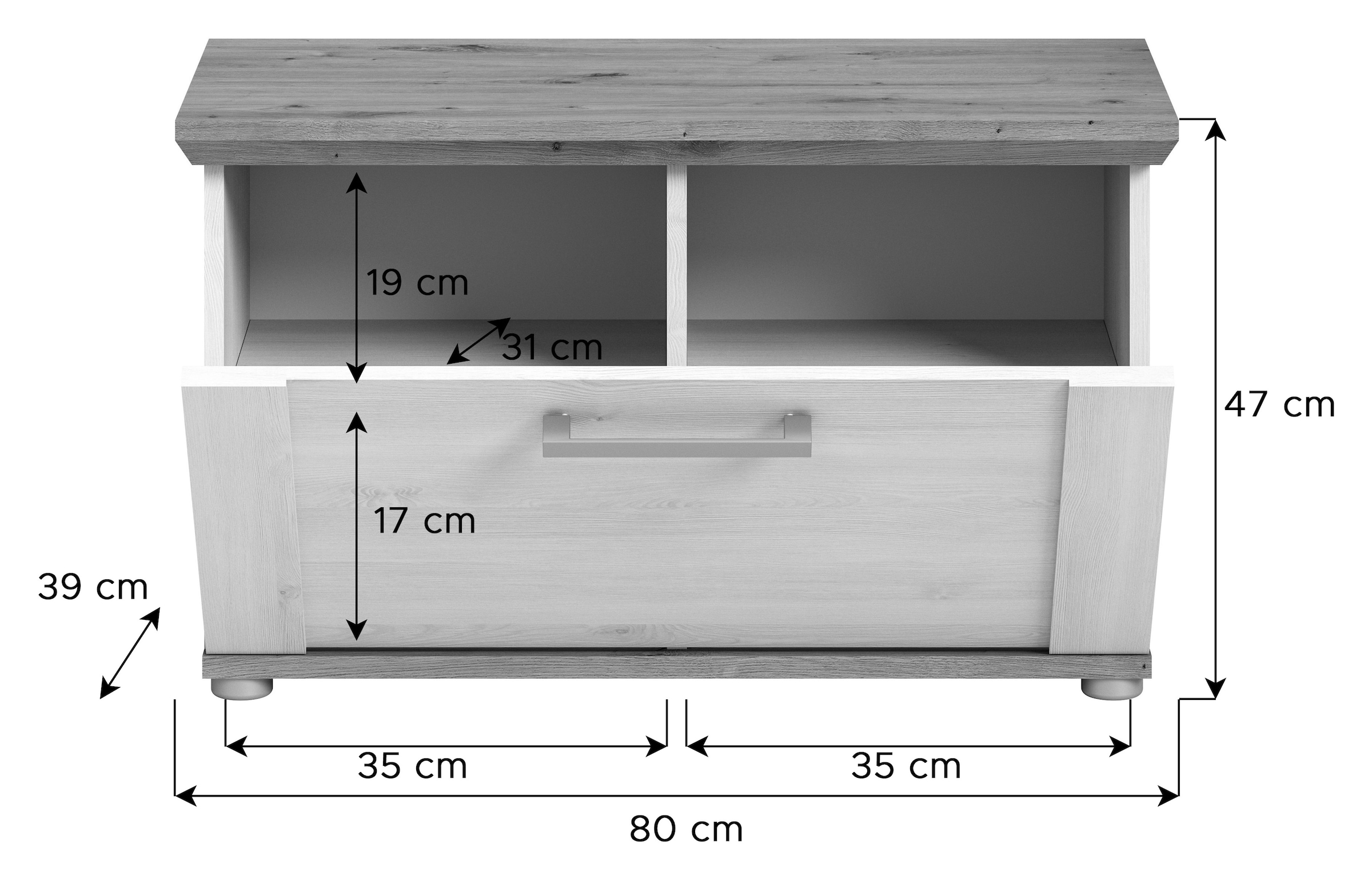 Home affaire Sitzbank »Cosenza, Breite 80cm, in Sibiu Lärche/Artisan Eiche Nachbildung«, Schuhbank, Schuhregal, Flurmöbel, Garderobenbank