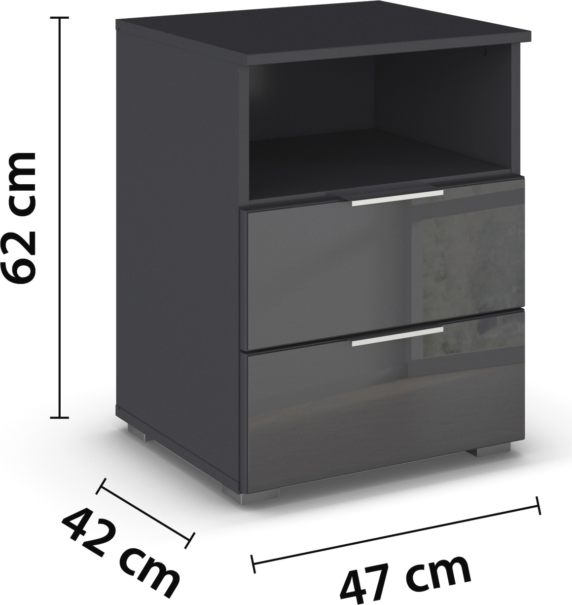 rauch Nachtkommode »Nachttisch Nachtschrank Nachtkonsole AGORDO mit Glasfront«, mit 2 Schubladen und Nische für viel Stauraum MADE IN GERMANY