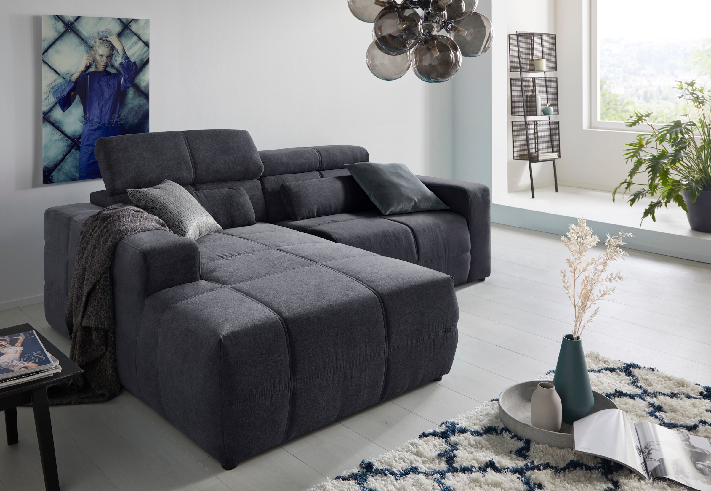 DOMO collection Ecksofa »Brandon kleine Ausführung B/T/H: 214/100/80 cm«, Mit Kopfteilverstellung, auch in Leder und Cord, L-Form