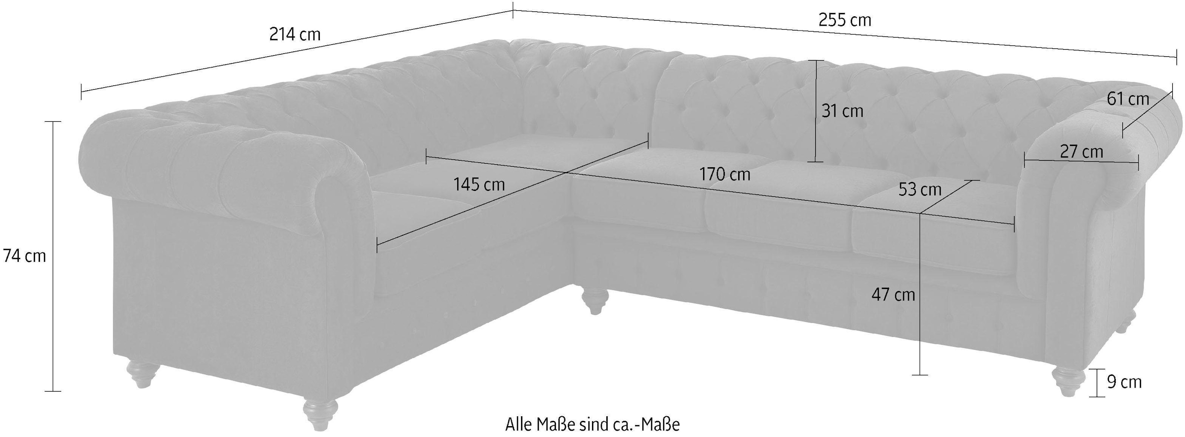 Home affaire Chesterfield-Sofa »Duc Ecksofa L-Form«, hochwertige Knopfheftung im Rücken, Samtoptik mit changierender Optik