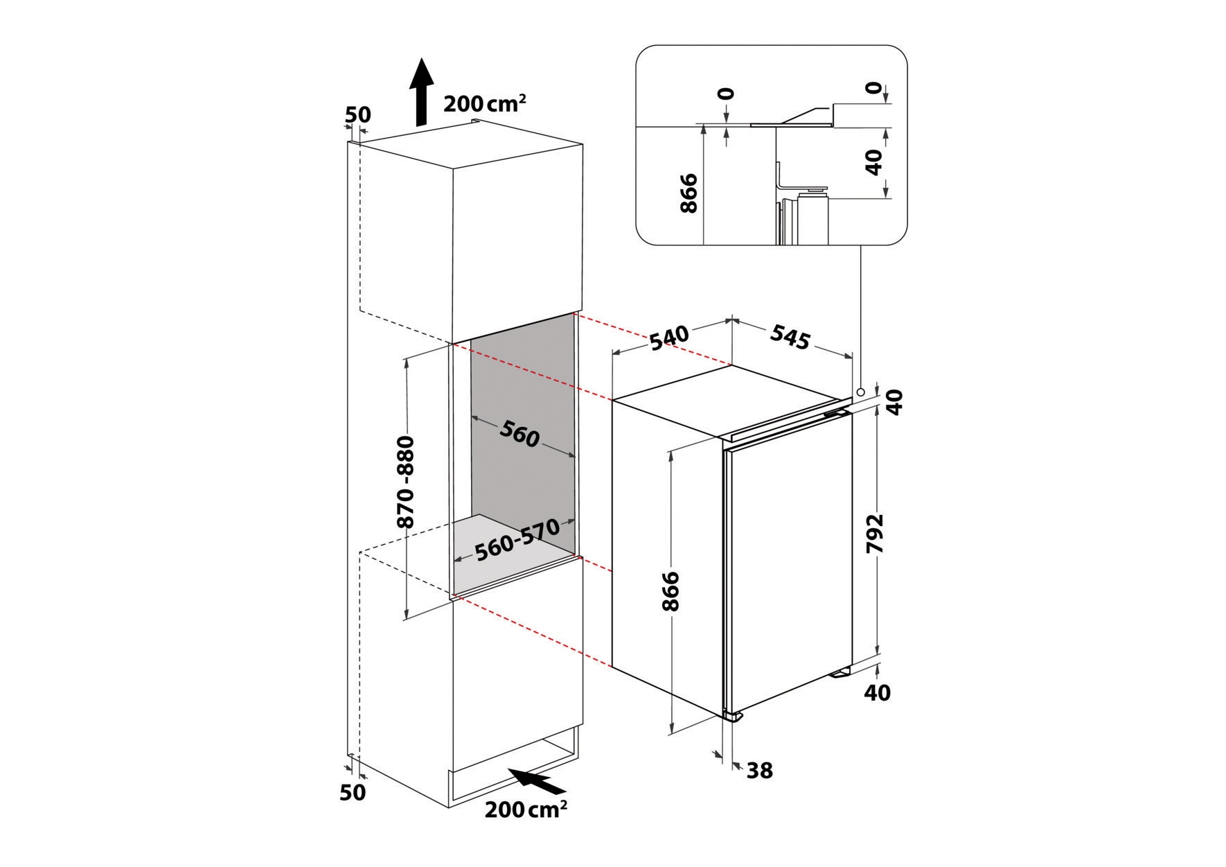 BAUKNECHT Einbaukühlschrank BKSI 9GF3 »BKSI 9GF3« 86,6 cm hoch 54,5 cm breit 4-Sterne-Gefrierfach mit Festtürmontage