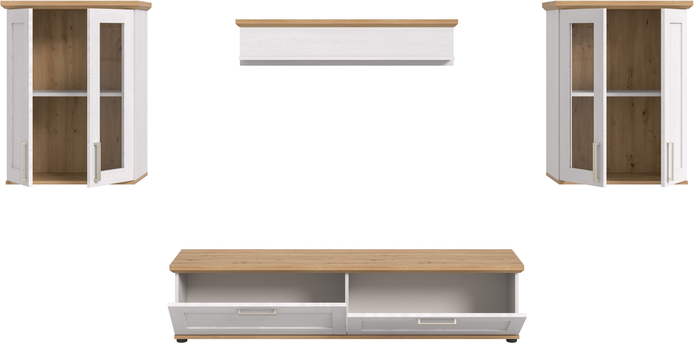 Home affaire Wohnwand »Cosenza«, (Set, 4 St.), Cosenza, Breite: 336 cm,2xVitrine,Lowboard, Wandboard
