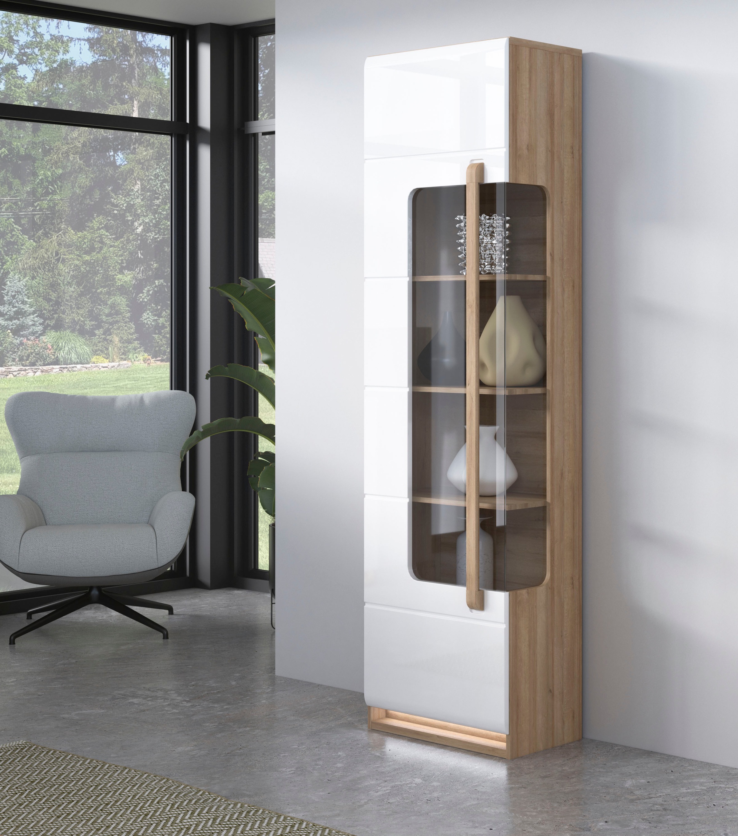 FORTE Vitrine »Attention«, (B/H/T 60,2/210/34,3 cm), Vitrine inkl. Beleuchtung, Höhe 210 cm, Soft Close, Glastüre