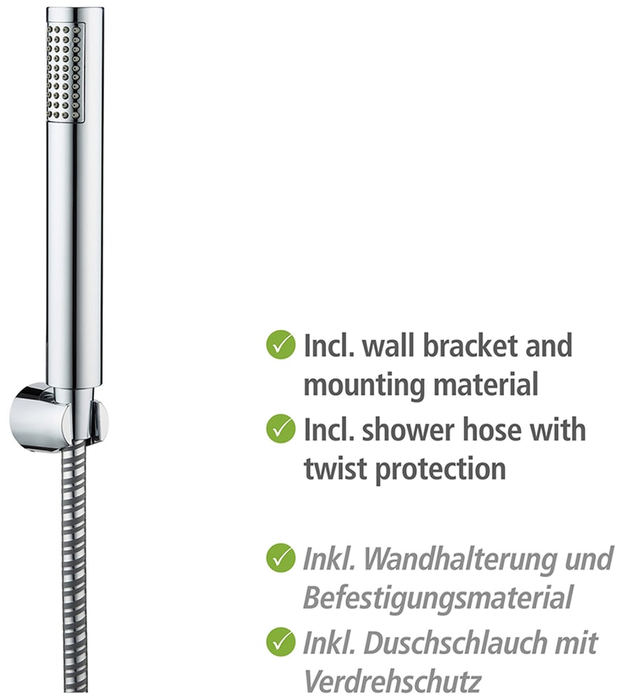 WENKO Handbrause »Modell Basic Line Duschkopf Set Wanne«, (3 tlg.), klassische Stab-Handbrause, 150 cm Brauseschlauch, Halterung