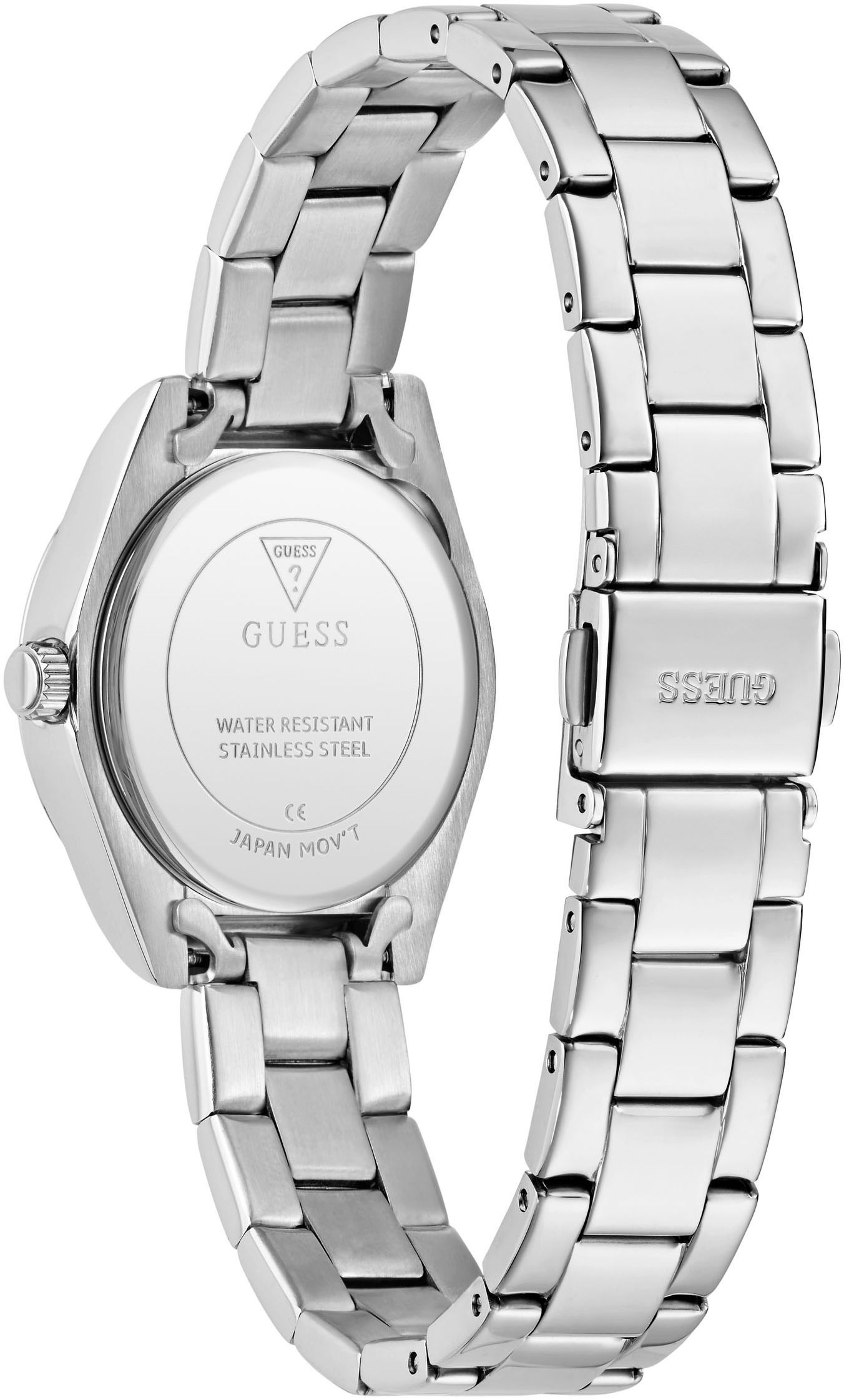 Guess Quarzuhr »MINI LUNA GLITZ« Armbanduhr, Damenuhr, Edelstahlarmband