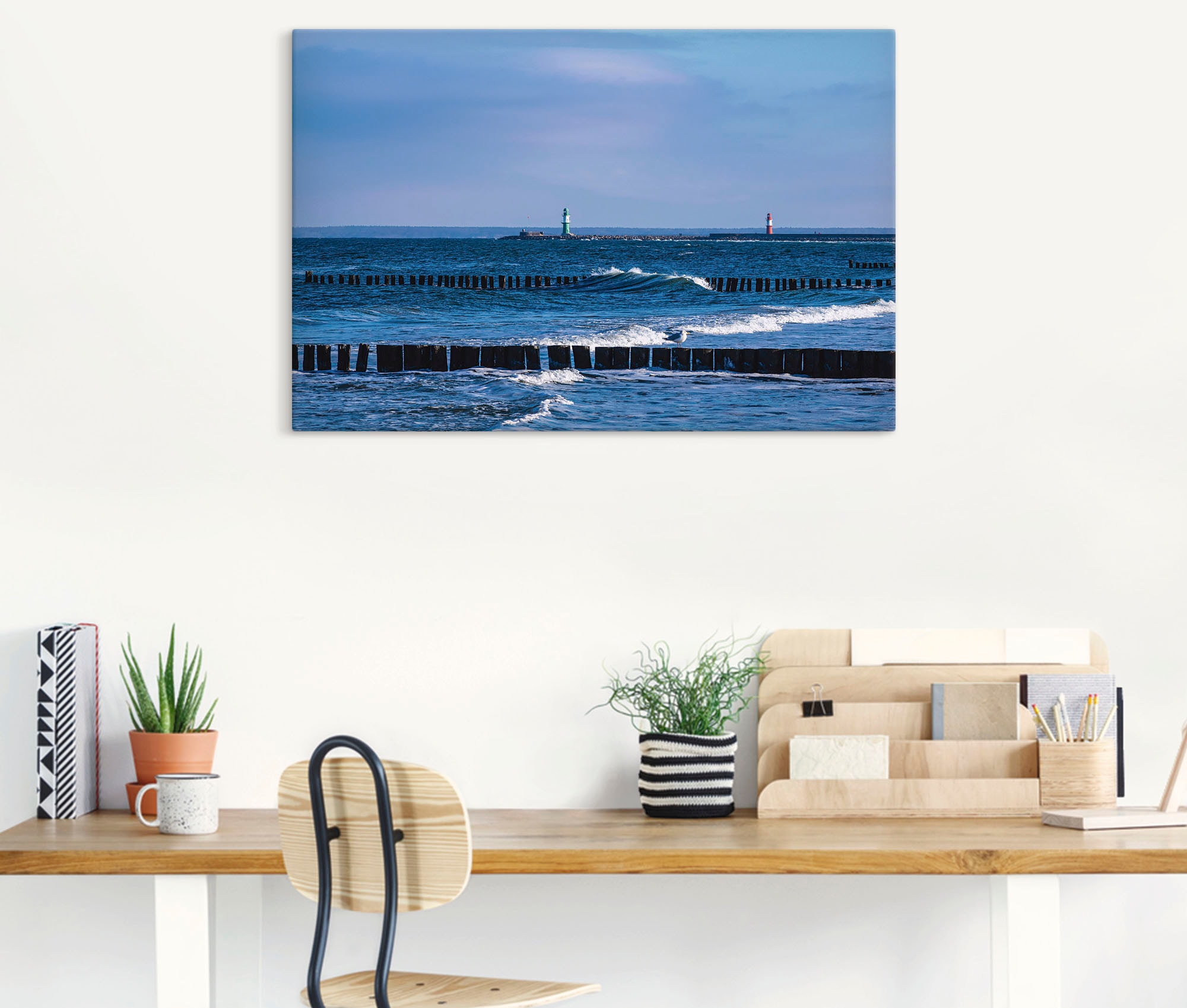 Artland Wandbild »Mole und Buhnen in Warnemünde II«, Meer Bilder, (1 St.), als Leinwandbild, Poster in verschied. Größen
