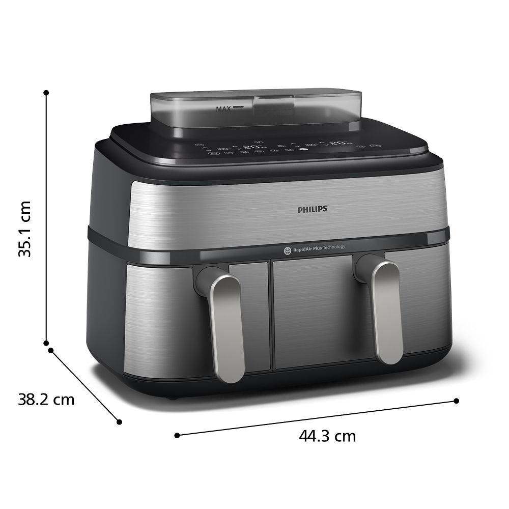 Philips Heißluftfritteuse »NA555/00 Steam Airfryer 5000 Series Dual Basket, 9L Kapazität (3L+6L)« 2750 W mit Dampfgar-Funktion; Silber/Edelstahl