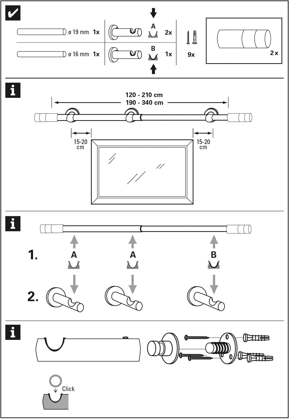 GARDINIA Gardinenstange »Gardinenstangen 1-Lauf ausziehbar, 1 Set läufig-läufig, Metall«