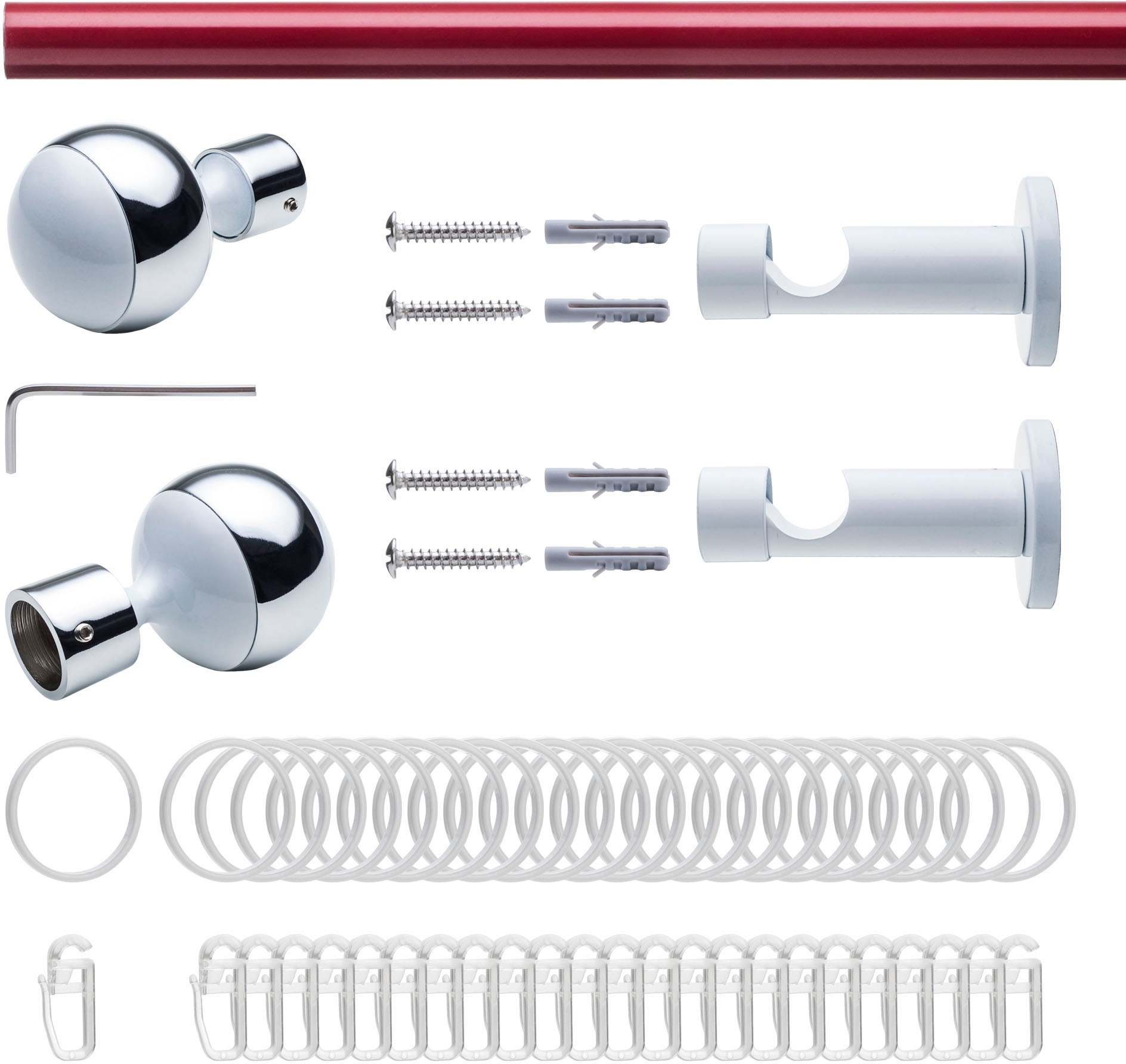 Liedeco Gardinenstange »Fertigstilgarnitur 20 mm Power Celebration Kugel  mit Ring«, 1 läufig-läufig, Fixmaß, Gardinenstange Komplett,  Farbkombination | Gardinenstangen-Endstücke