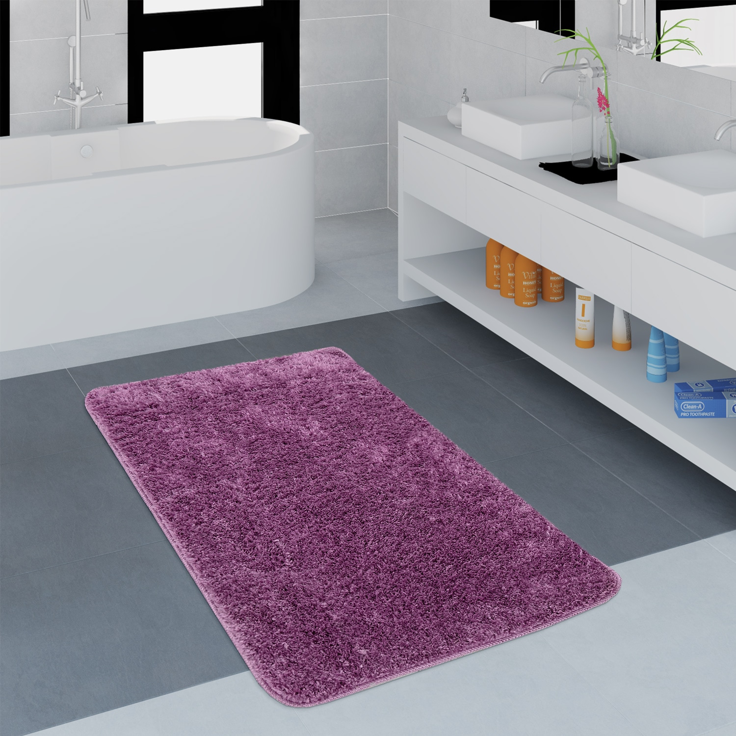 Paco Home Badematte »Lagos 750«, rutschhemmend beschichtet, fußbodenheizungsgeeignet, Badteppich, Uni Farben, besonders weich durch Mikrofaser