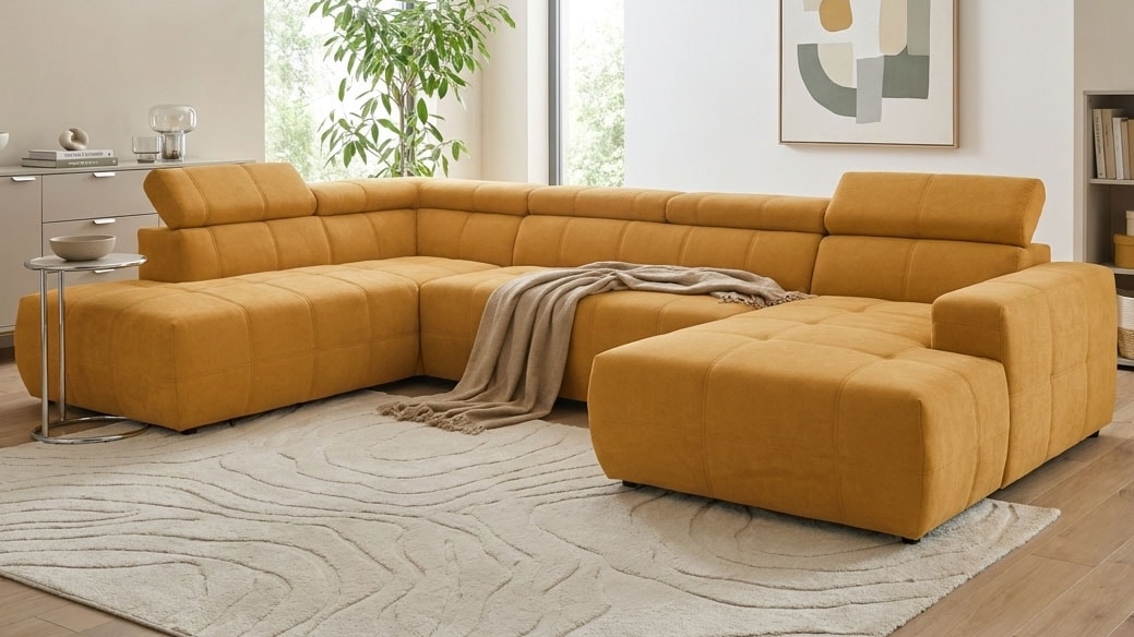 OTTO home Wohnlandschaft »Ballerup 359 x 228 cm, auch mit verstellbarer Sitztiefe« Kopfteile verstellbar, aus pflegeleichtem, weichem Bezugsstoff, U-Form