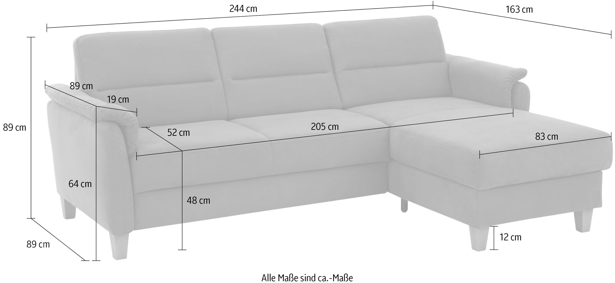 Home affaire Ecksofa »Palmera L-Form, B: 244 cm«, optional Bettfunktion & Bettkasten, Federkern