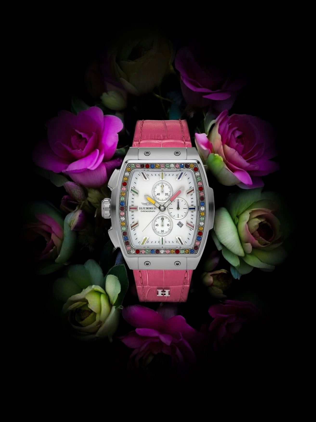 HAEMMER GERMANY Chronograph »TONNEAU« Quarzuhr, Armbanduhr,Damenuhr,Lederarmband,digital,Datum,Stoppfunktion