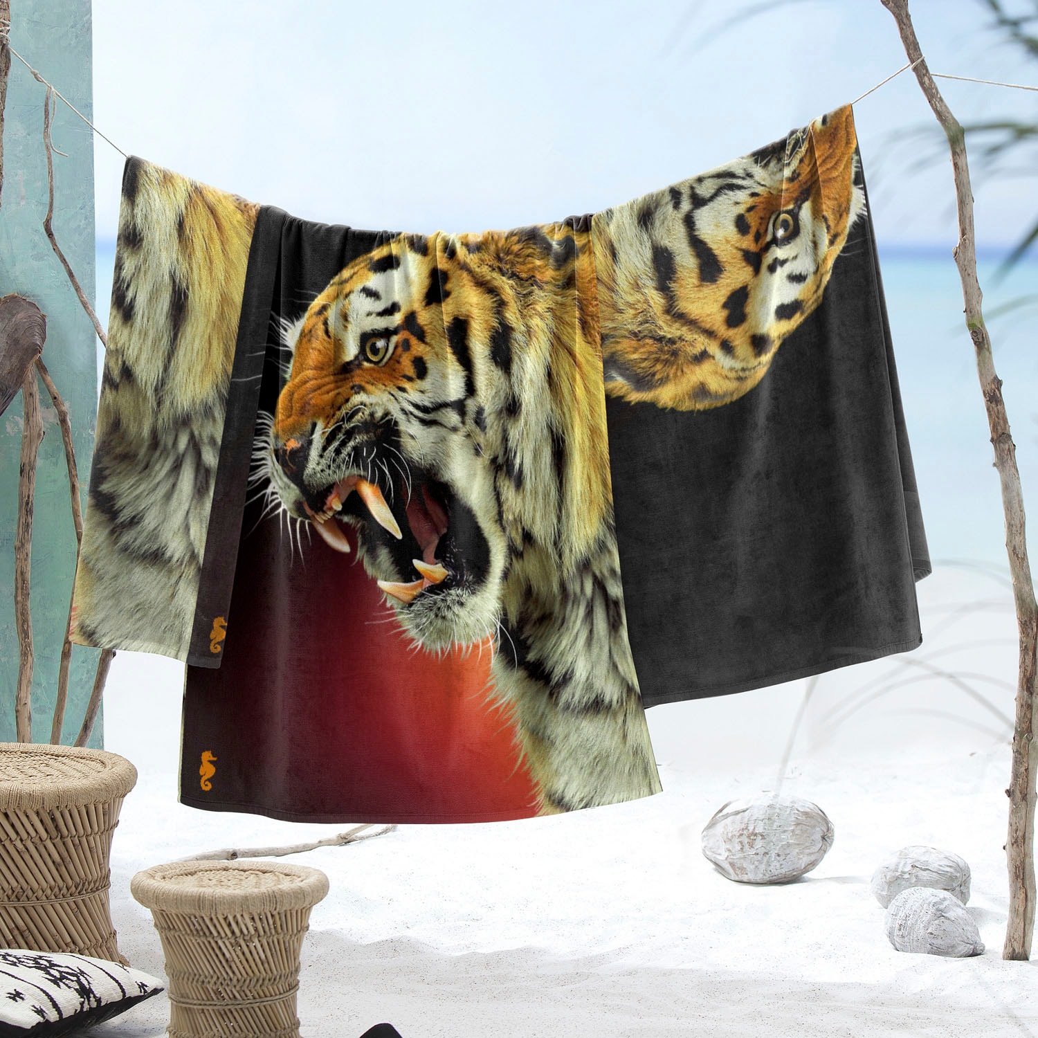 Seahorse Strandtuch »Khan«, (1 St., Strandtuch 90 x 170 cm), mit Tiger Aufdruck