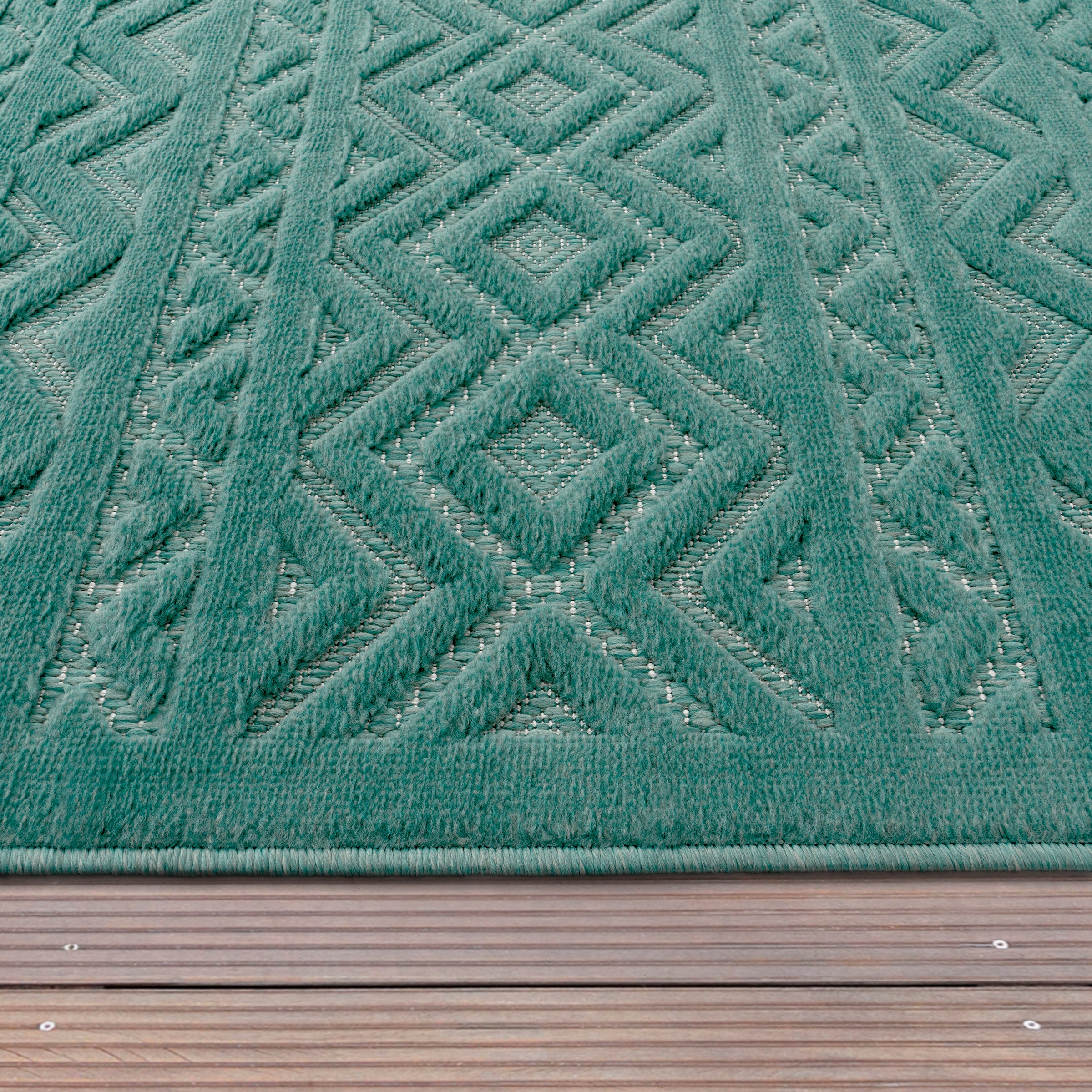 Paco Home Teppich rechteckig, Muster, 673«, Hoch-Tief Outdoor Effekt, Uni-Farben, Scandi, »Livorno geeignet Rauten