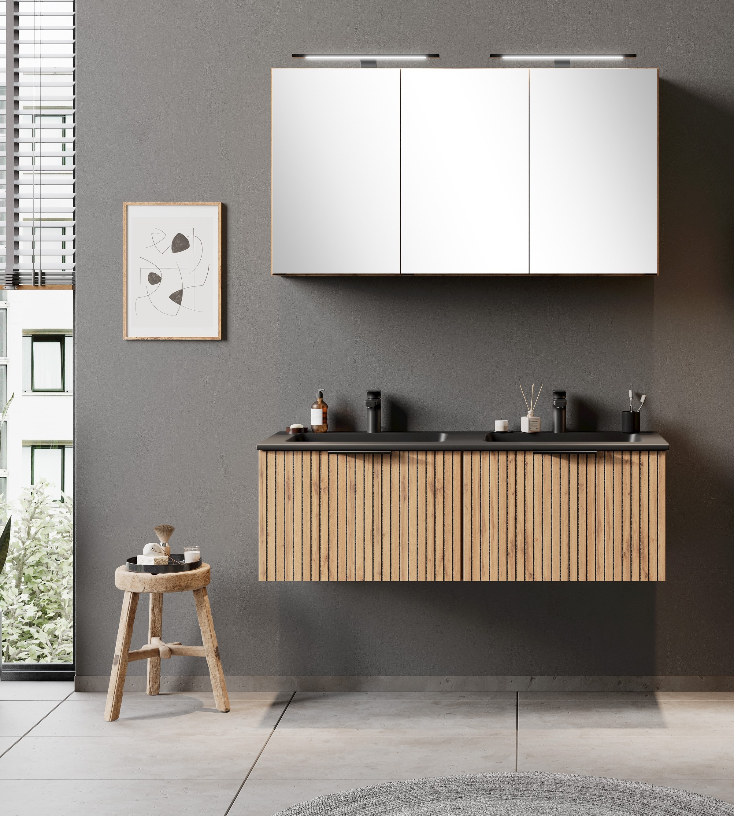 welltime Spiegelschrank, Welltime, Breite 120 cm, mittlere Tür reversibel, gedämpft