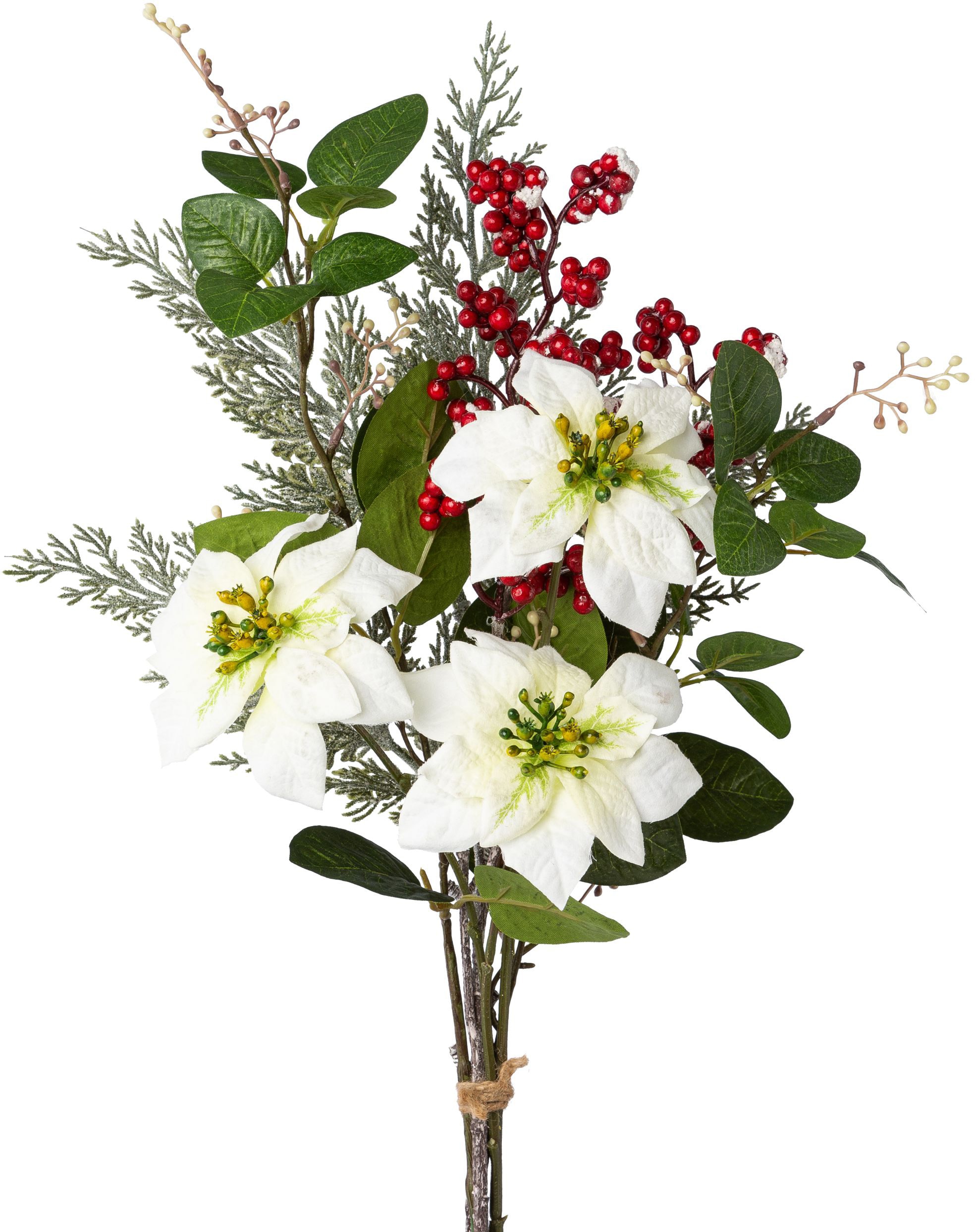 Creativ green Winterliche Kunstpflanze »Weihnachtsdeko«, Raten Beeren und Zweigen mit Poinsettia-Mixbouquet auf kaufen