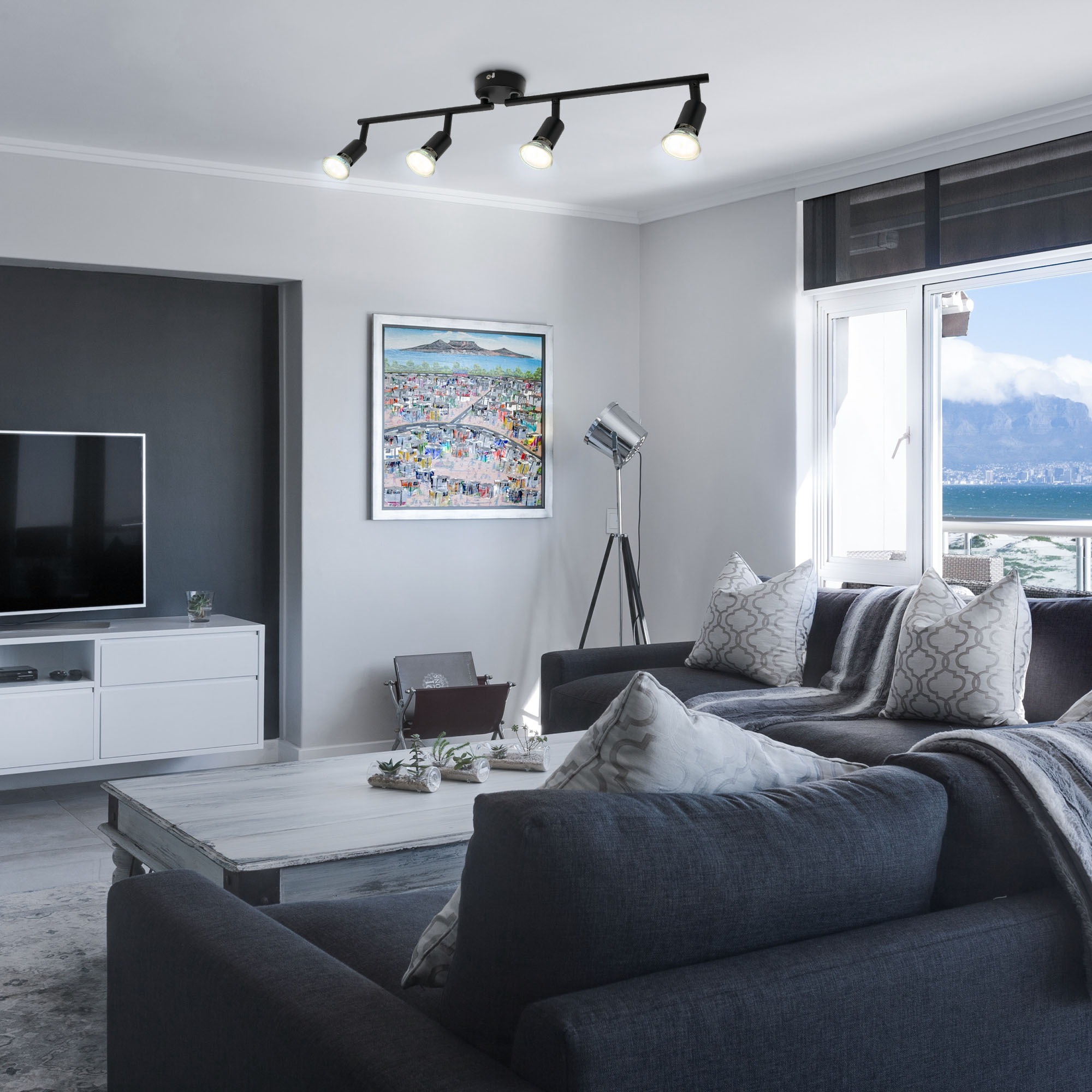 B.K.Licht LED Deckenspots »BKL1546 Deckenlampe schwenkbar, Deckenstrahler, GU10 Fassung« GU10 1 Stk. Warmweiß 3.000K, 260Lm, 2,9 Watt, 60x10,5 cm, Matt-Schwarz