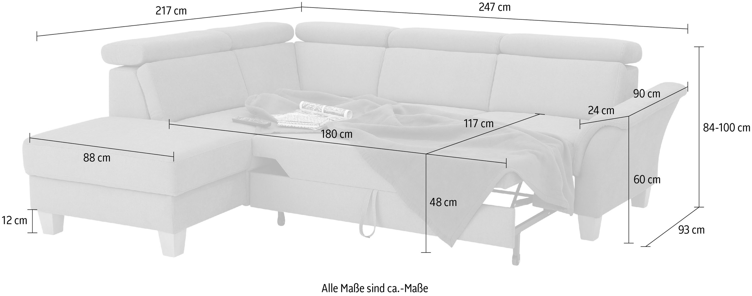 Home affaire Ecksofa »Conville L-Form«, Federkern, wahlweise mit Bettfunktion und Bettkasten bzw. Stauraum