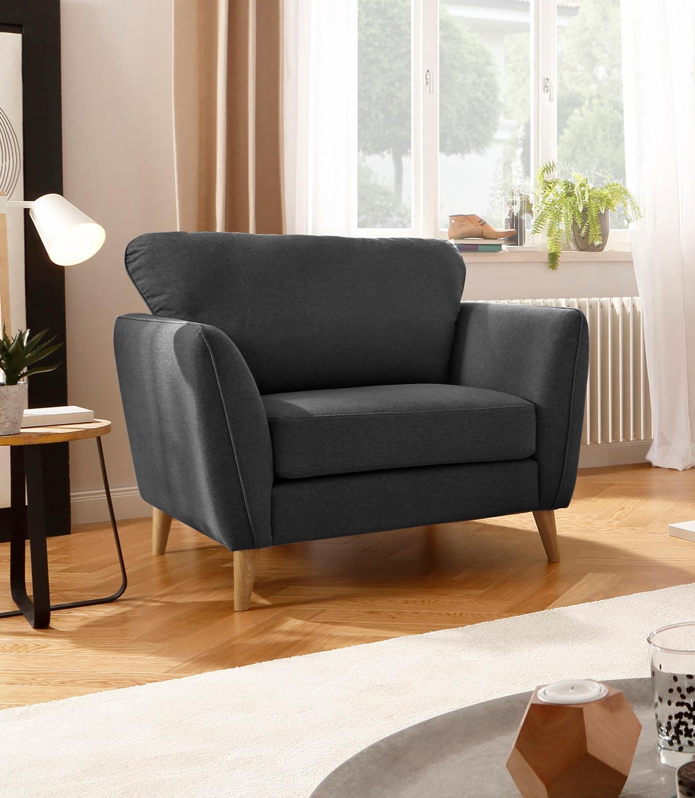 OTTO home Sessel »MARSEILLE« Massivholzbeine Eiche, Landhausstil, Wellenunterfederung