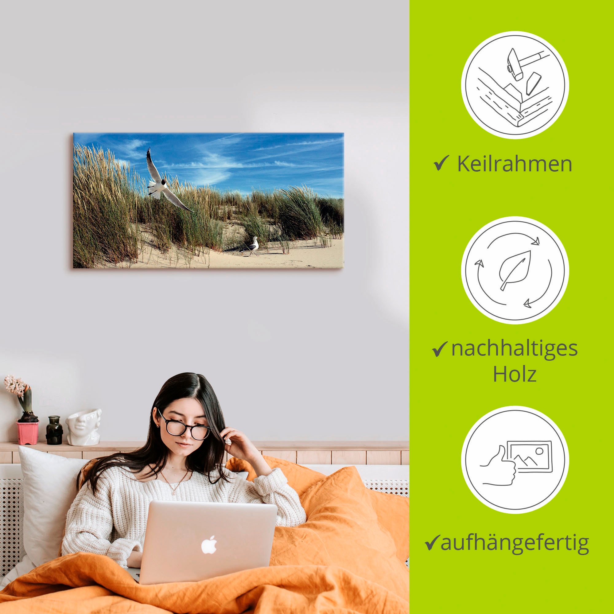 Artland »Möwe und Seeschwalbe in Dünenlandschaft« Vögel 1 Stk. tlg. auf Holzrahmen gespannt