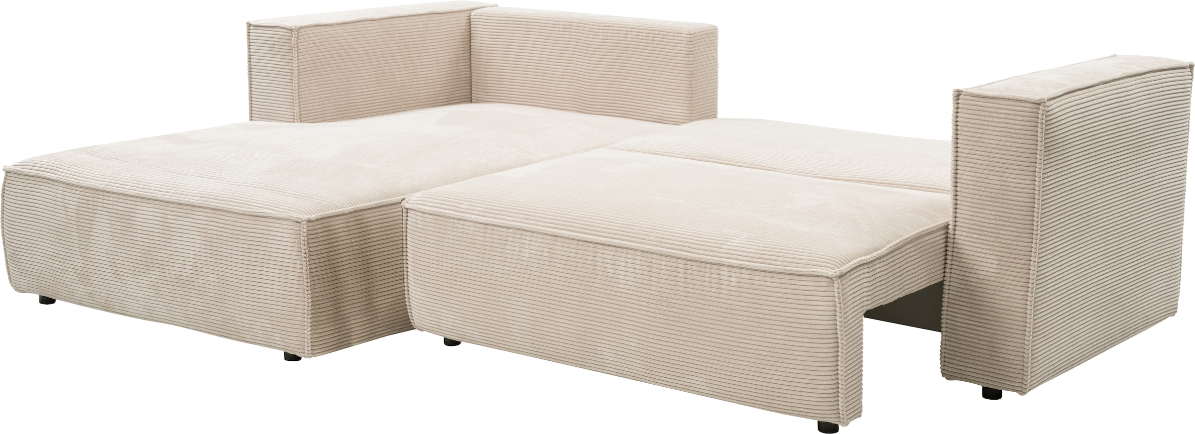 WERK2 Ecksofa »Atlanta-New, modernes Design, Stellmaße 295x182 cm, L-Form, Kedernaht« hoher Komfort, Schlaffunktion & Bettkasten, Cord, Natur