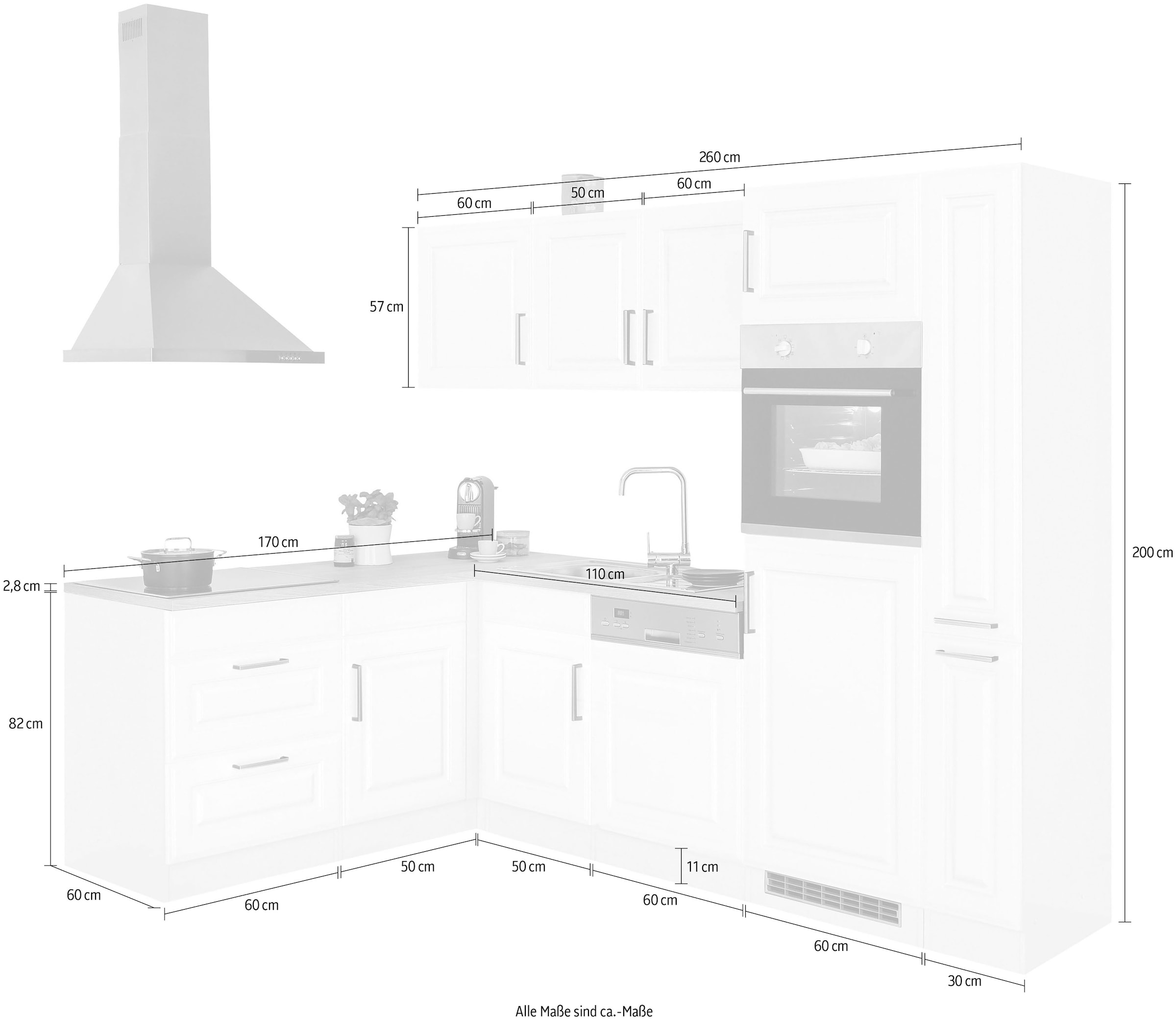 KOCHSTATION Winkelküche »KS-Stockholm«, Stellbreite 260/170 cm, mit E-Geräten, MDF Frontenl
