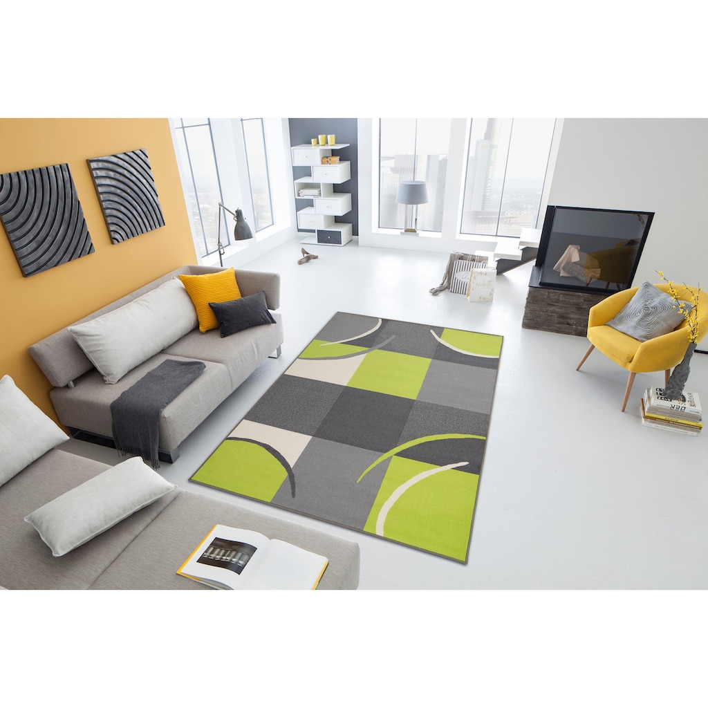 THEKO Teppich »Marco«, rechteckig, 6 mm Höhe, Kurzflor, modernes kariertes Design, ideal im Wohnzimmer & Schlafzimmer