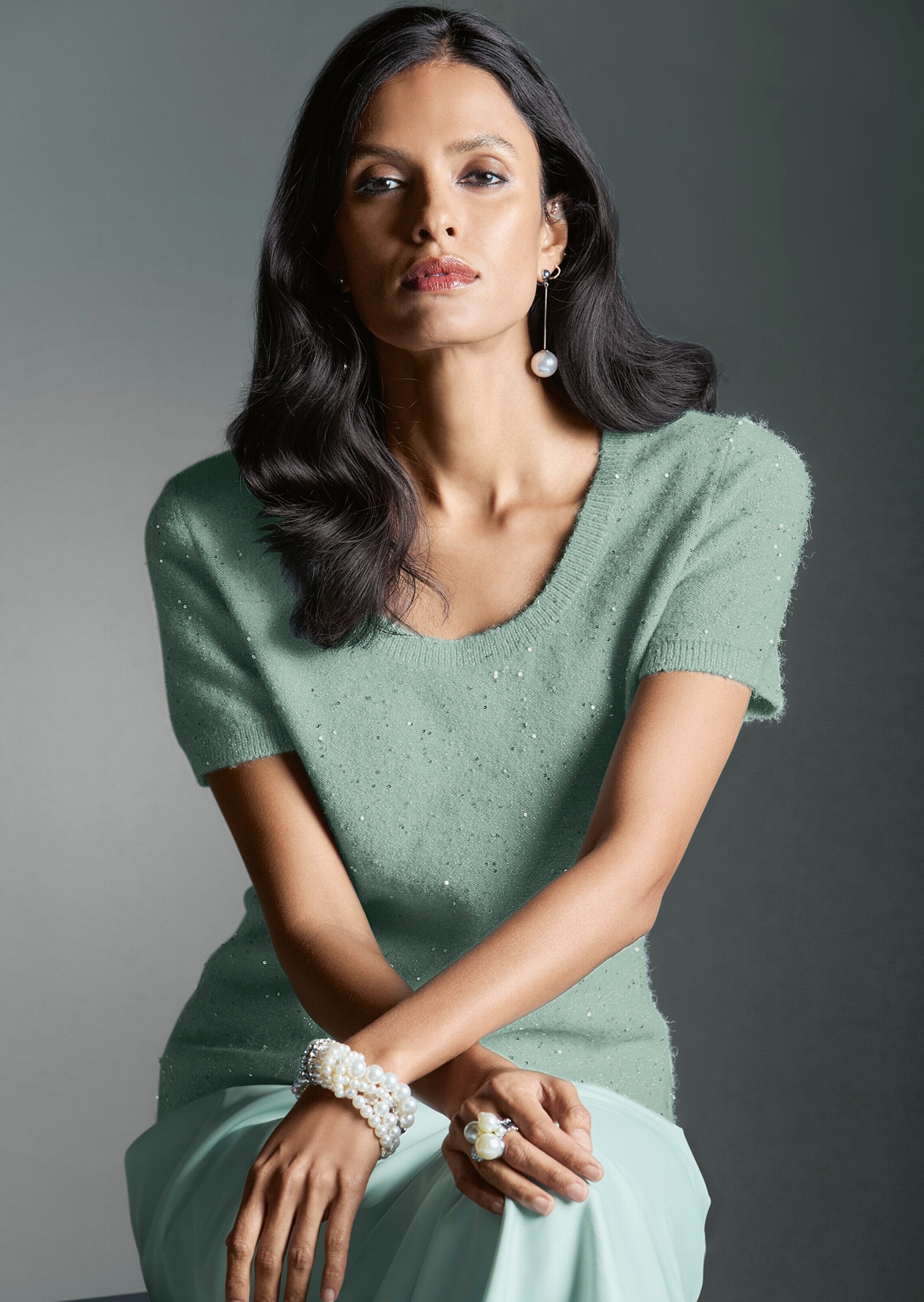 MADELEINE Longpullover »Pullover Glitzernder Kurzarm-Pullover, Rundhals«