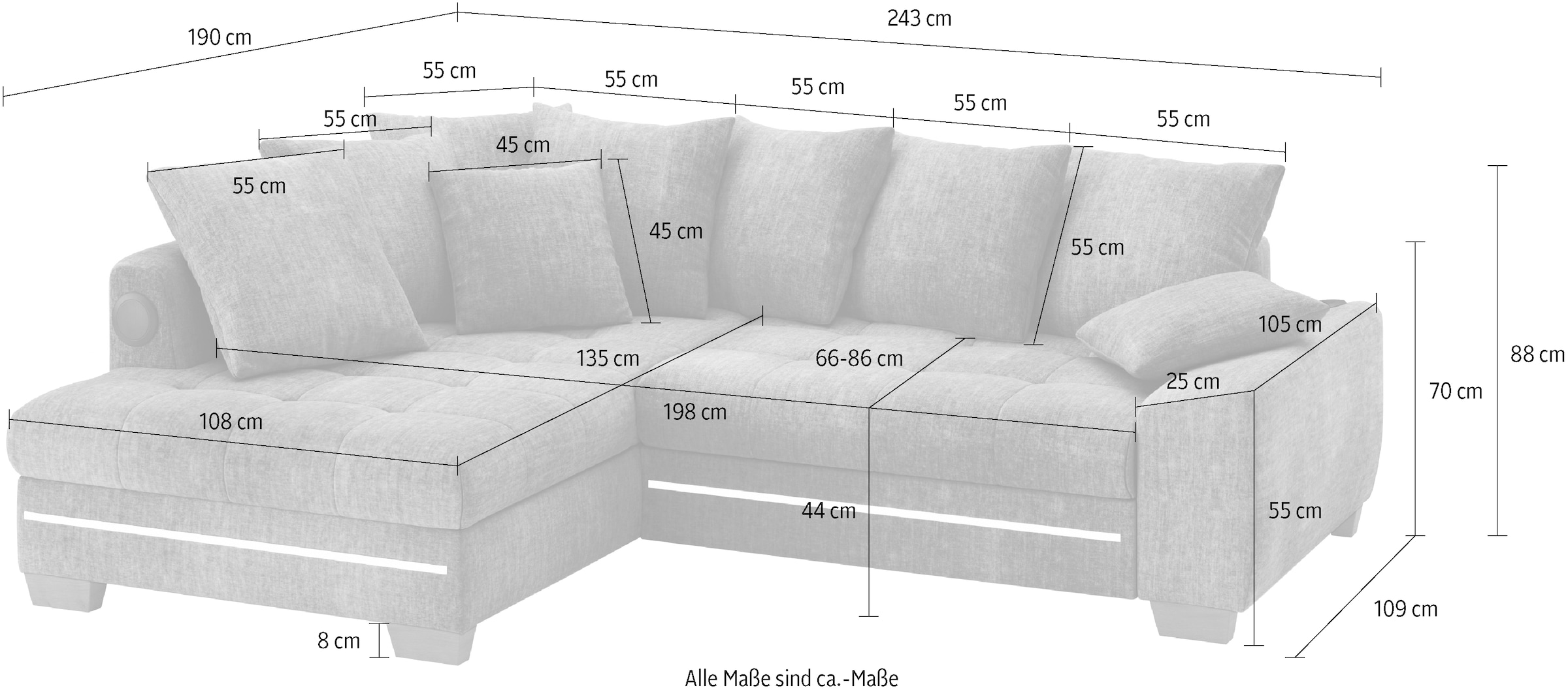 Mr. Couch Ecksofa »Nikita II, L-Form«, RGB-LED, Bluetooth-Soundsystem, wahlweise mit Bett, Bettkasten