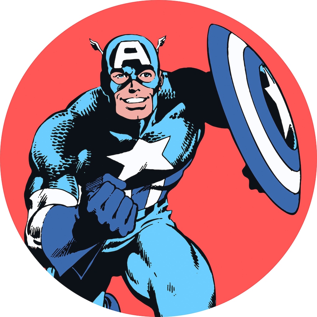 Komar Wandtattoo »Marvel PowerUp Captain America«, (1 St.), 125x125 cm (Breite x Höhe), rund und selbstklebend