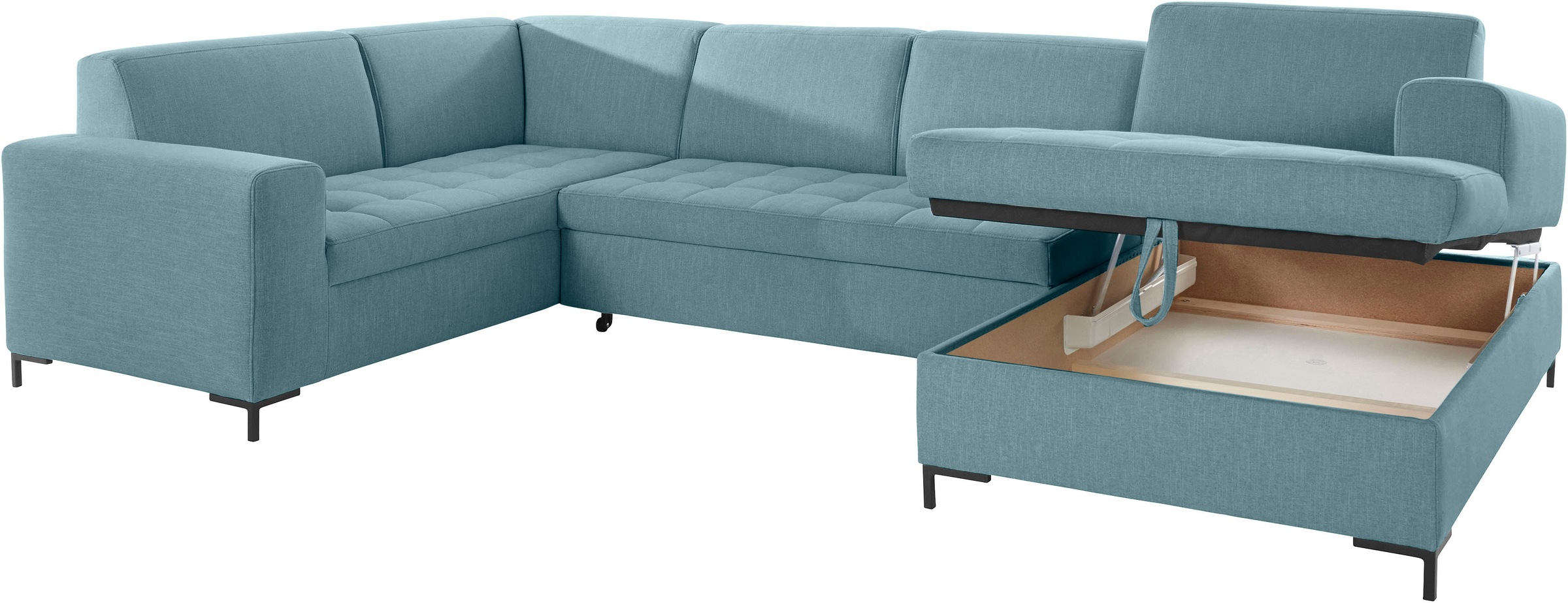 OTTO products Wohnlandschaft »Grazzo, aktuelle Steppung im Sitz, viel Platz, zeitlos, U-Form«, hochwertige Stoffe aus recyceltem Material, Steppung im Sitzbereich