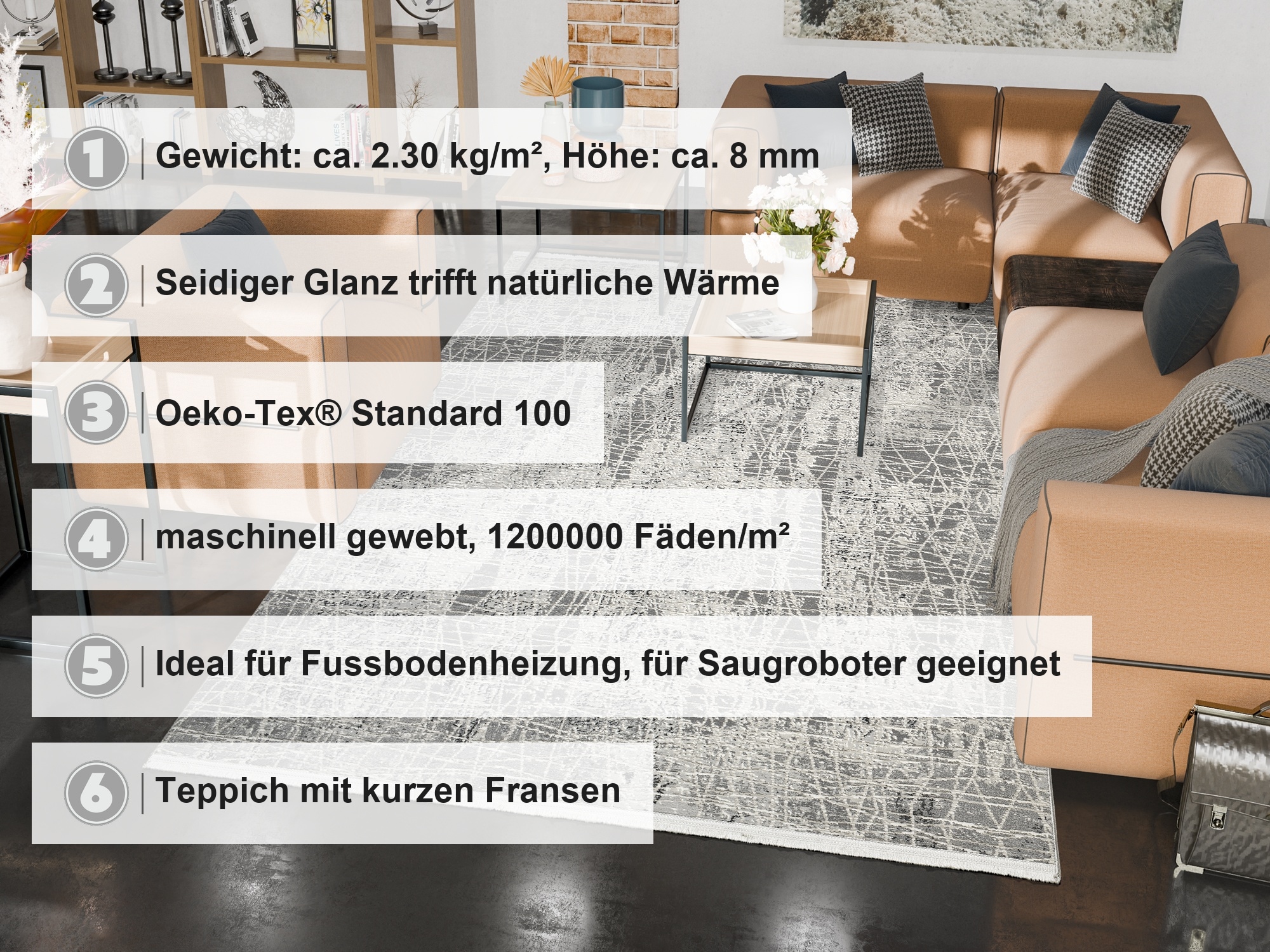 OCI DIE TEPPICHMARKE Teppich »MILA THREAD« rechteckig 8 mm Höhe Design Kurzflor Teppich, hochwertig gewebt, mit feinen Fransen