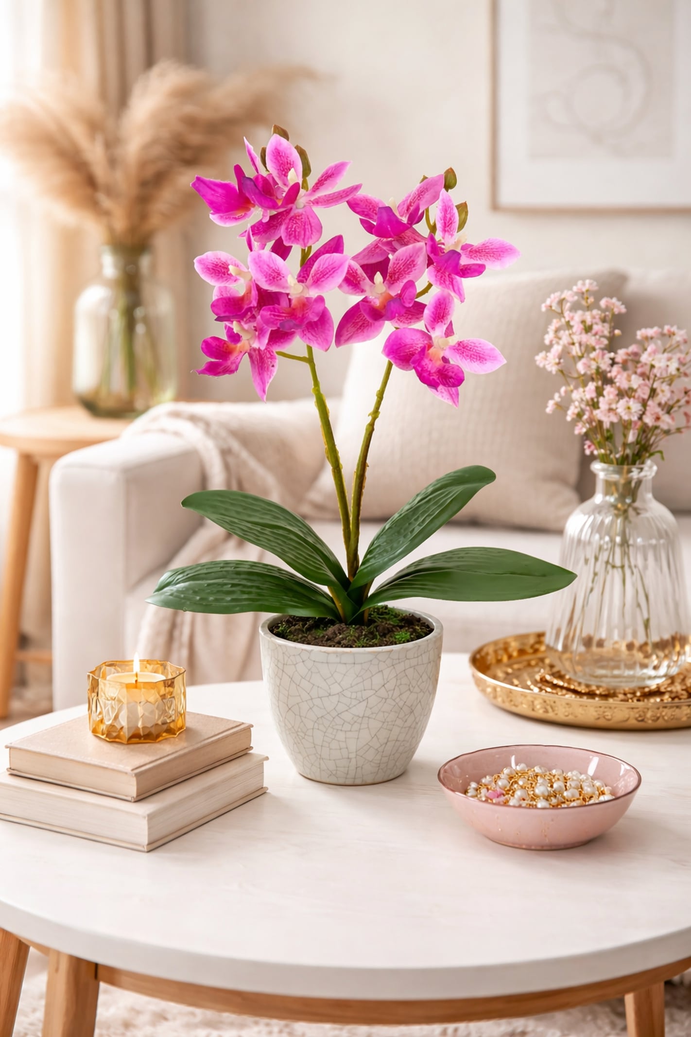 I.GE.A. Kunstorchidee »Künstliche Orchidee mit Topf« Dekoblume im Keramiktopf mit Rissoptik Kunstblume