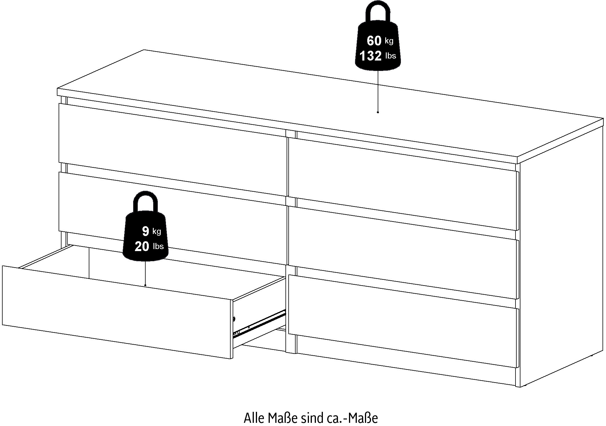 INOSIGN Kommode »Naia«, Hochglanz-Optik, mit abgerundeten Schubladenkanten auf Metallgleiter