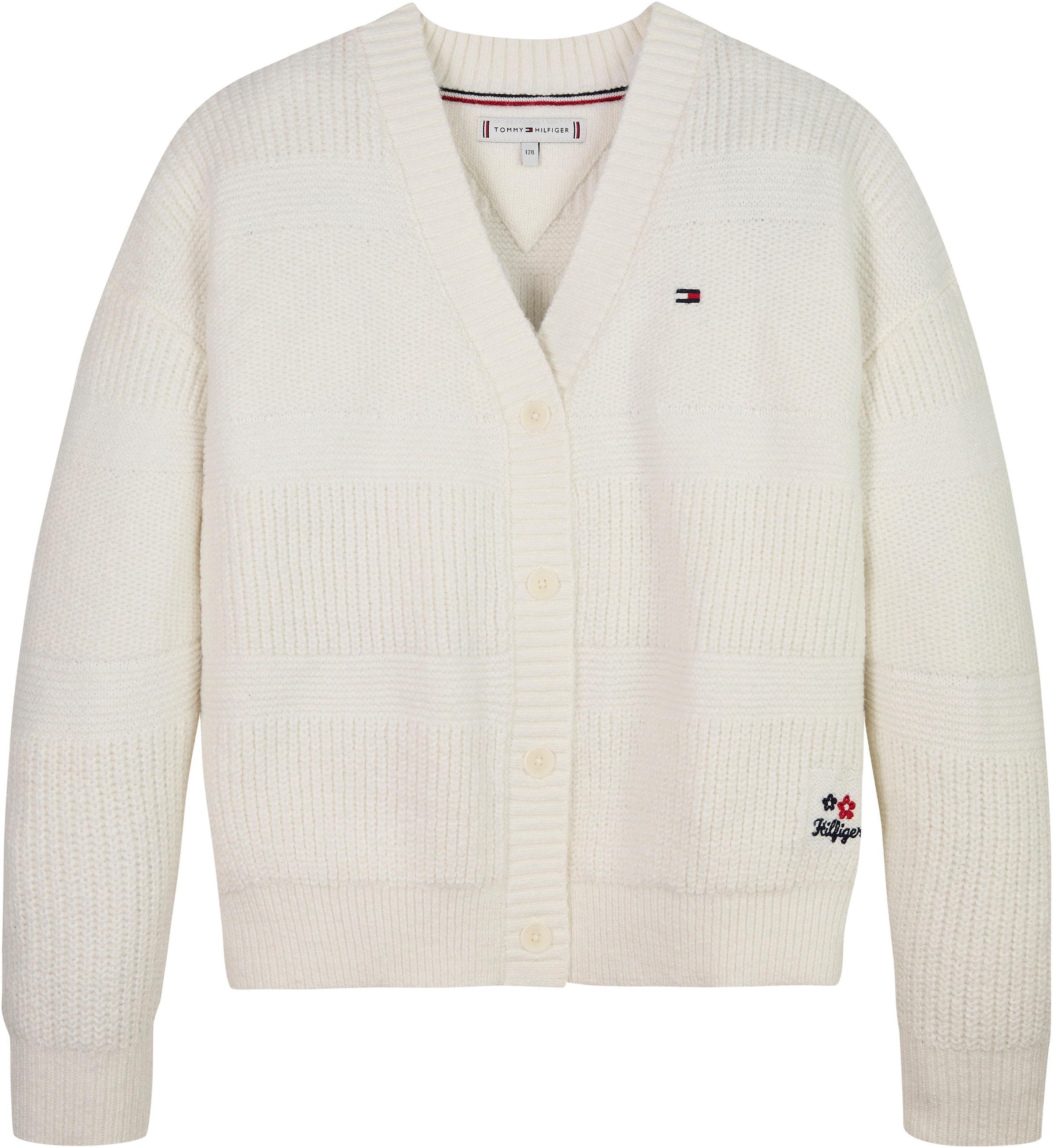 Tommy Hilfiger Strickjacke »MIX TEXTURED CARDIGAN«, Kinder bis 16 Jahre mit Logostickerei