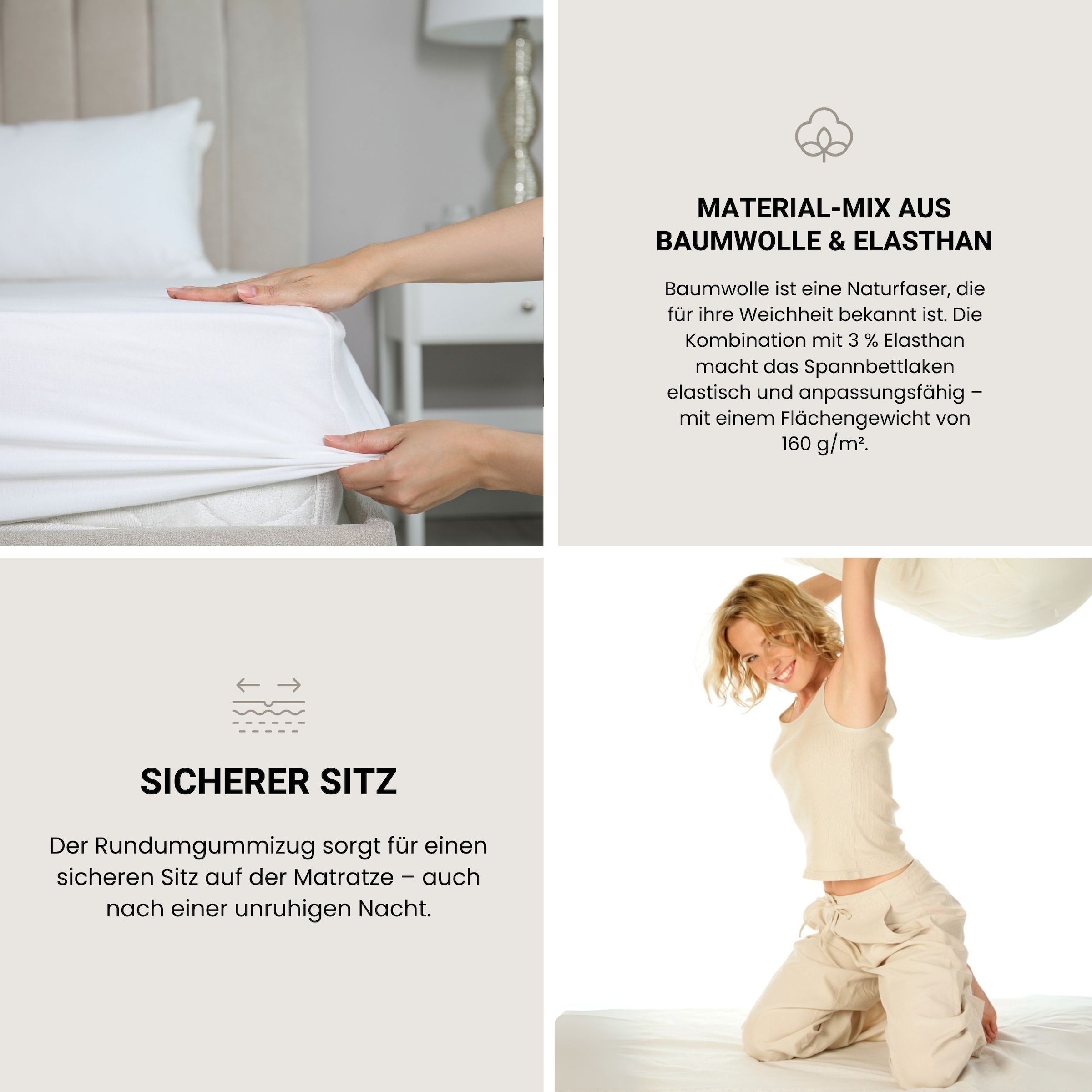 Schiesser Spannbettlaken »Elli aus weicher Baumwolle mit Elasthananteil für flexiblen Sitz« für hohe Matratzen und Boxspringbetten, OEKO-TEX® MADE IN GREEN