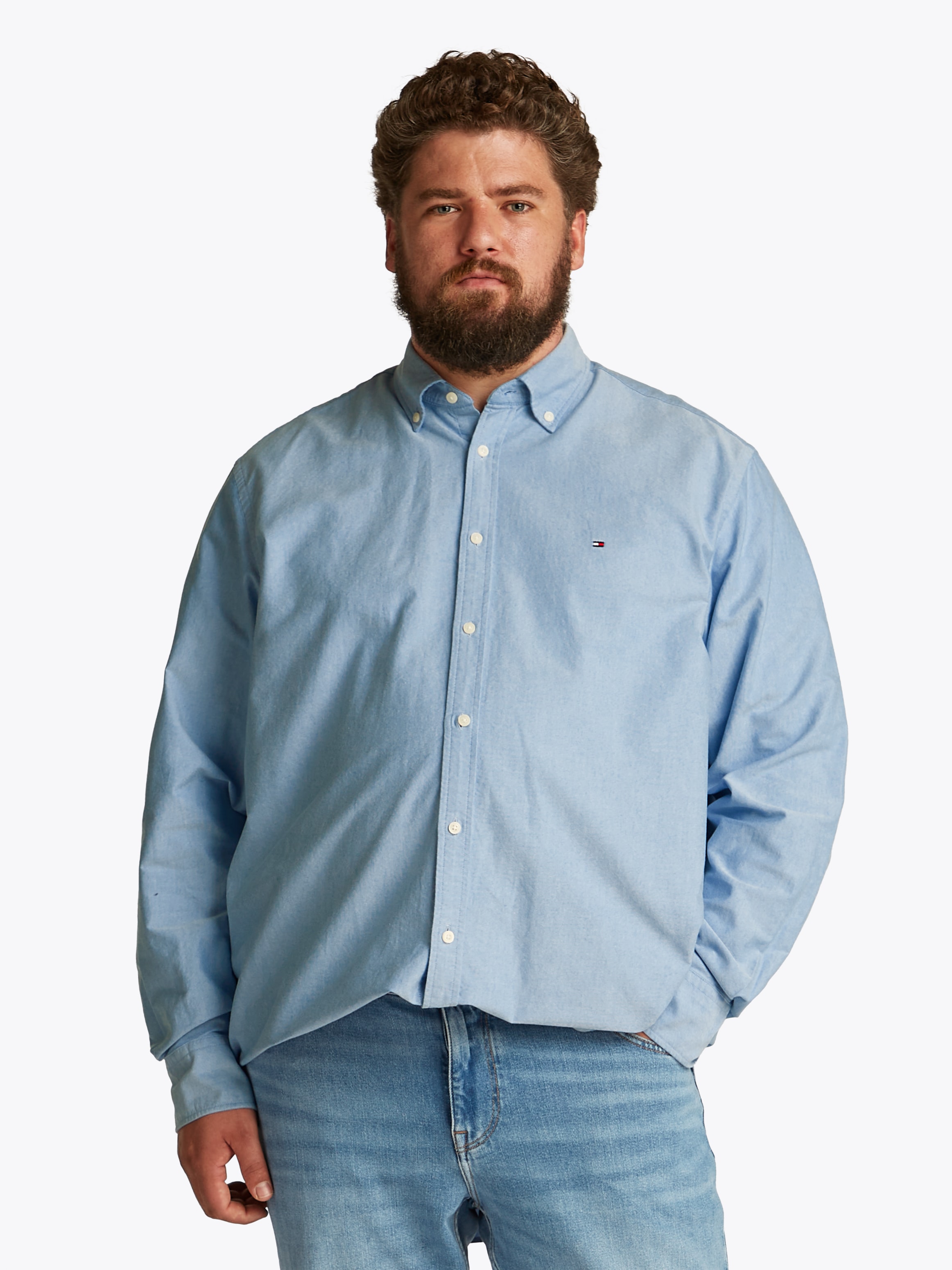 Tommy Hilfiger Big & Tall Langarmhemd »BT-SOLID HERITAGE OXFORD S-B«, in Großen Größen, Logostickerei