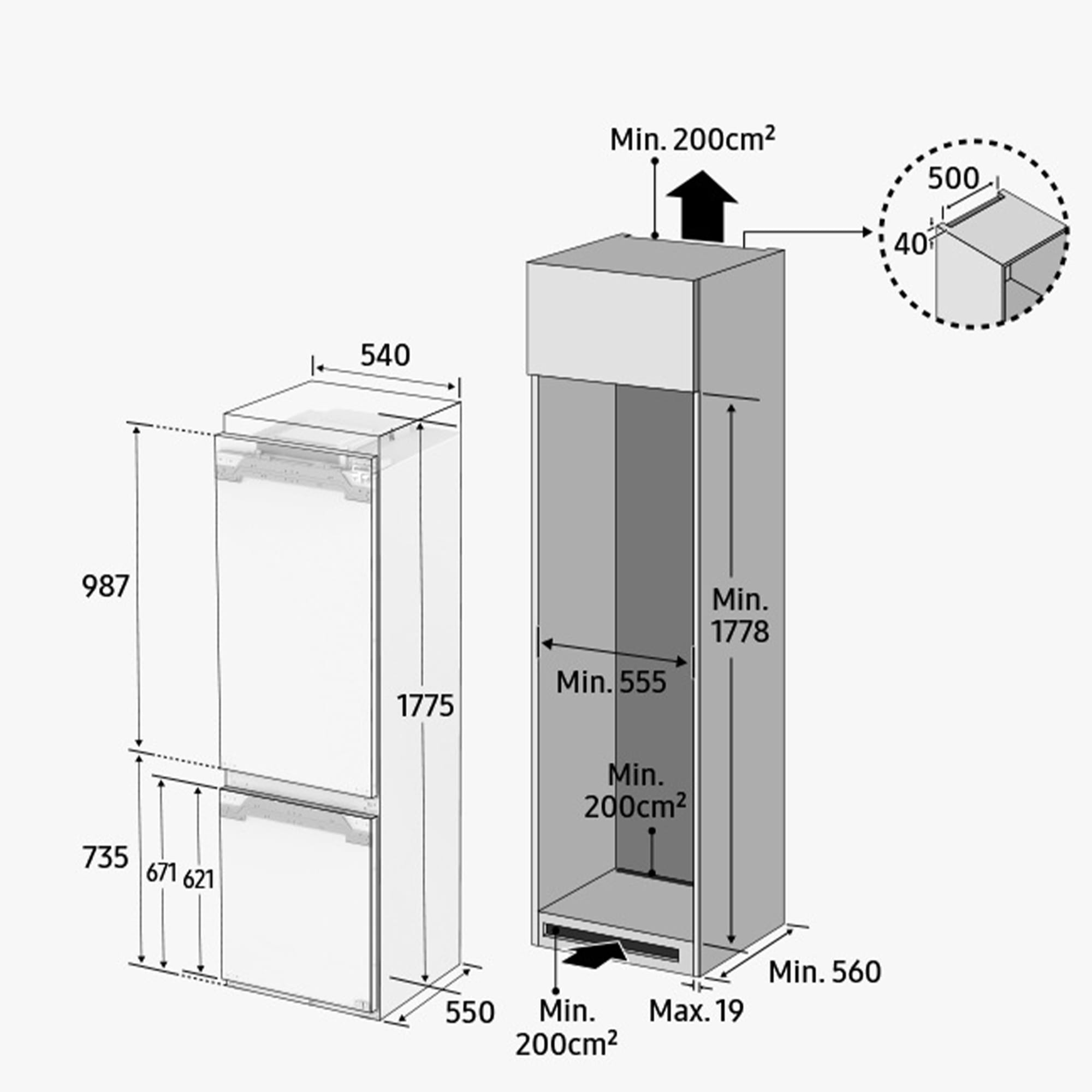 Samsung Einbaukühlgefrierkombination, BRB2G715EWW, 177,5 cm hoch, 54 cm breit