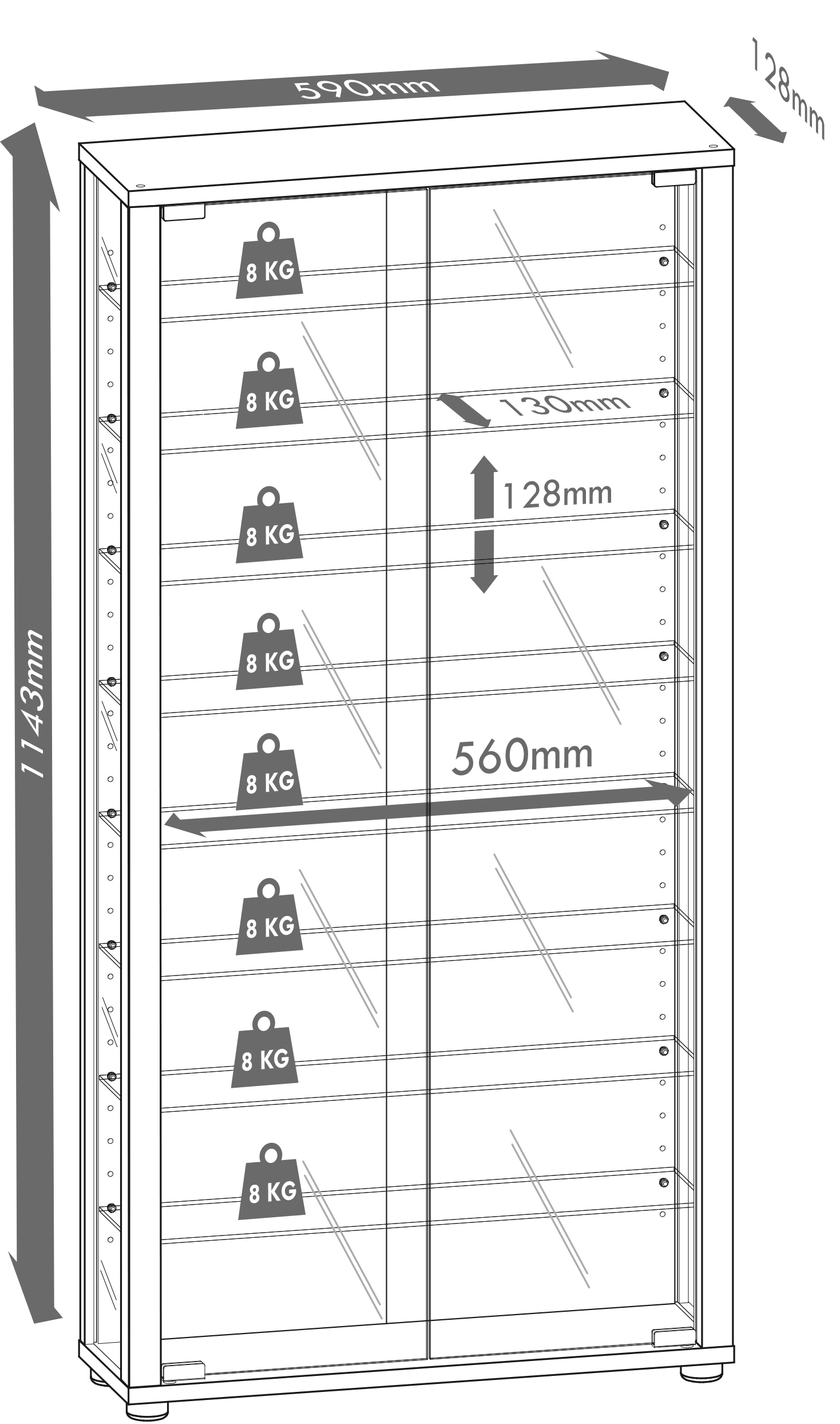 VCM Vitrine »VCM Glasvitrine stehend | Vitrine Glas mit ESG-Sicherheitsglas | Maße ca. H. 115 x B. 59 x T. 18 cm | Standvitrine Glas | Modern und platzsparend | Glas Vitrinenschrank ¿ Lumo Maxi Spiegel«, (1 St.)