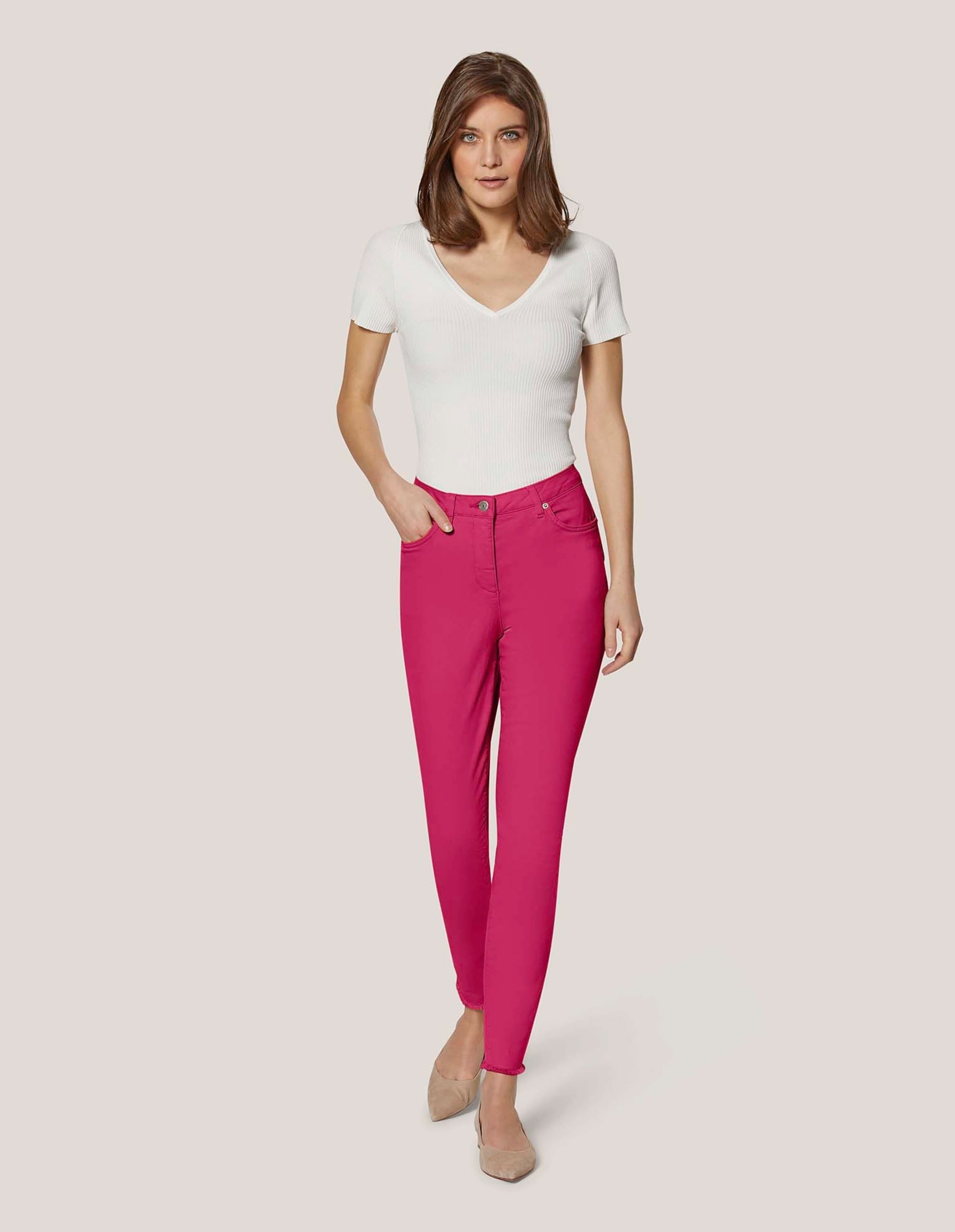 MADELEINE Regular-fit-Jeans »Jeans Mid Waist Skinny-Hose mit Fransen« mit Fransensaum