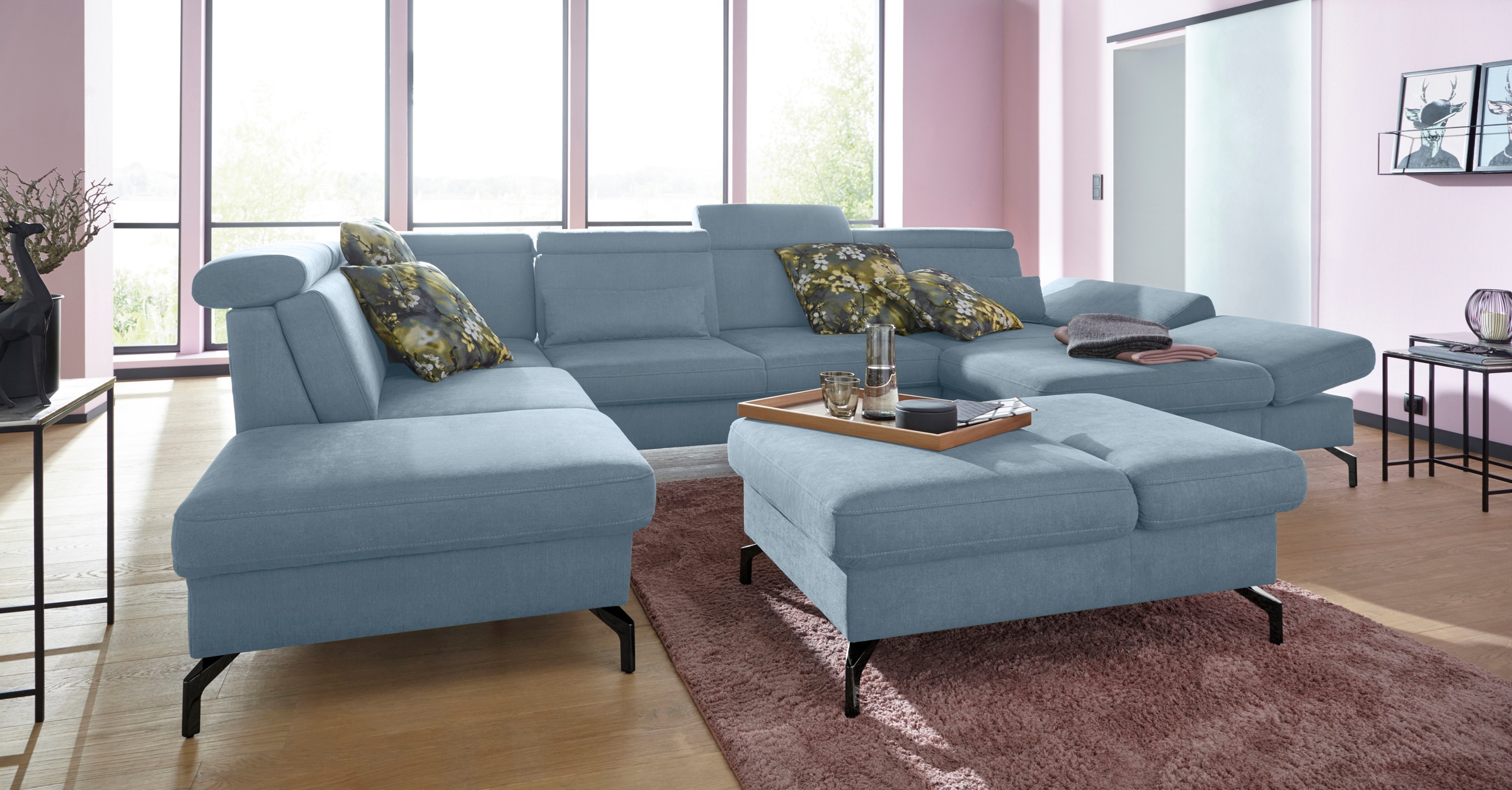 sit&more Wohnlandschaft »Brisbane U-Form«, Fußhöhe 15 cm, inklusive Sitztiefen-, Armteil- und Kopfteilverstellung