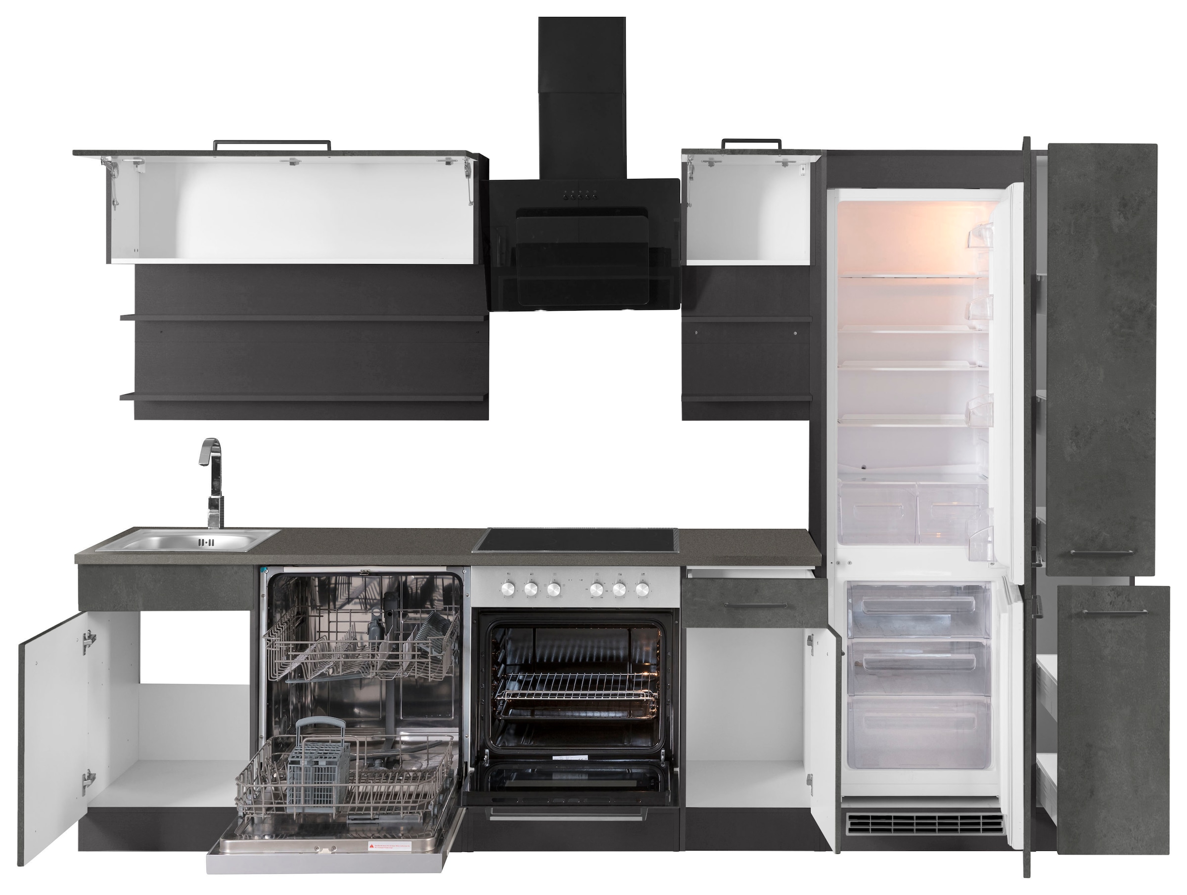 HELD MÖBEL Küchenzeile Metallgriffe, bestellen cm, schwarze Breite mit E-Geräten, Fronten bequem 300 MDF »Tulsa«