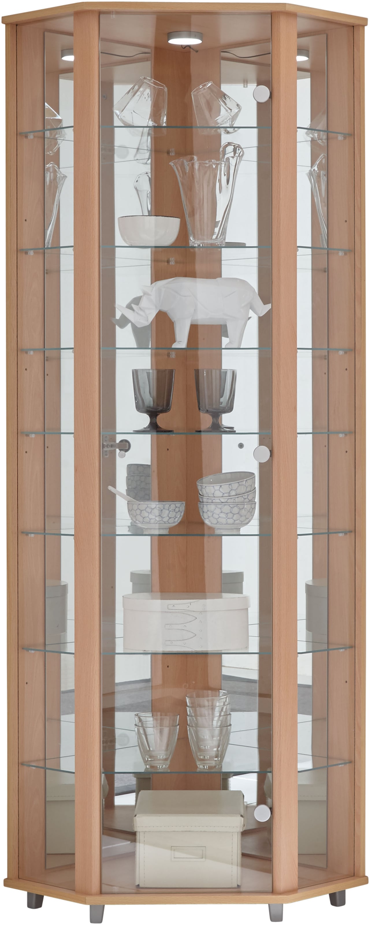 fif möbel Eckvitrine »TRIO Höhe ca. 172 cm, ink. Beleuchtung«, Eckvitrine/Glasvitrine 1x Glastür, perfekt für Sammler, Sammlervitrine