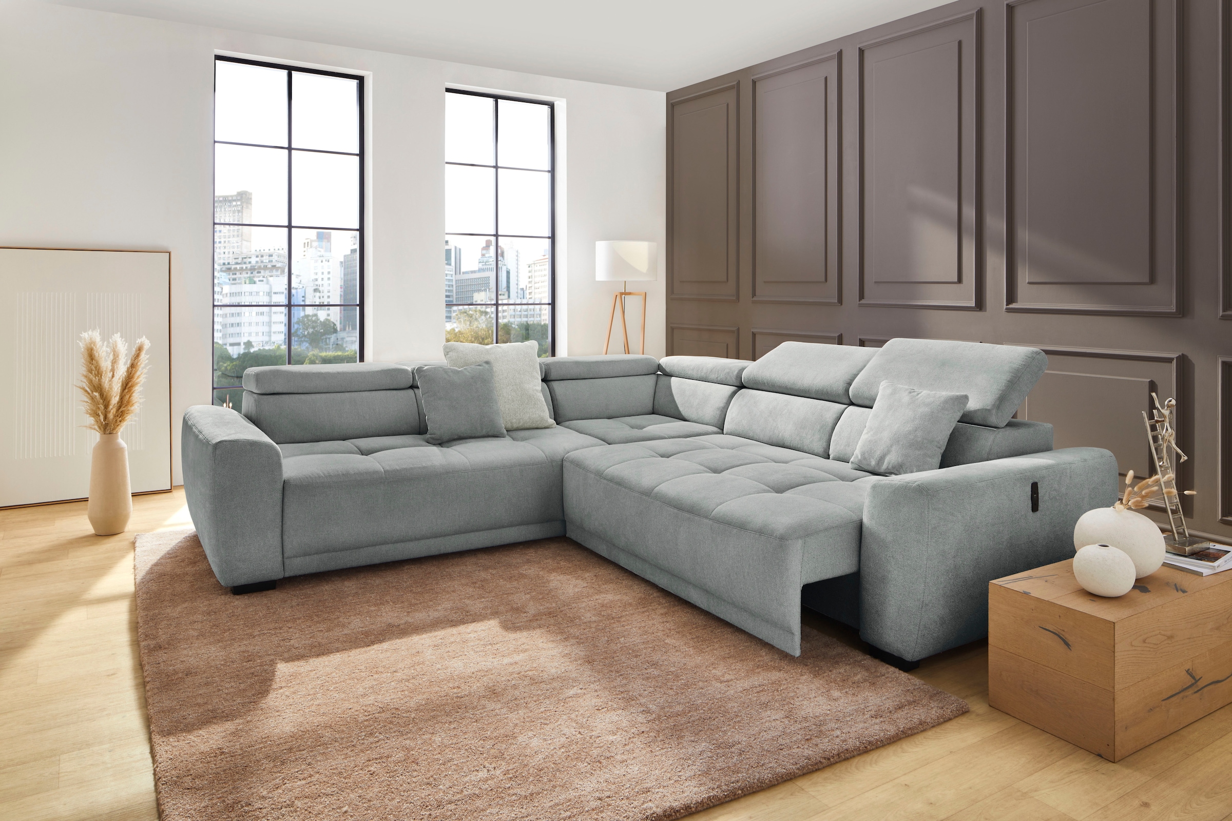 Jockenhöfer Gruppe Wohnlandschaft »Monza L-Form, B: 292x292 cm, mit 30 cm elektr. Sitztiefenverstellung« 140kg Belastbarkeit je Sitz, Kopfteilverstellung & USB-Anschluss