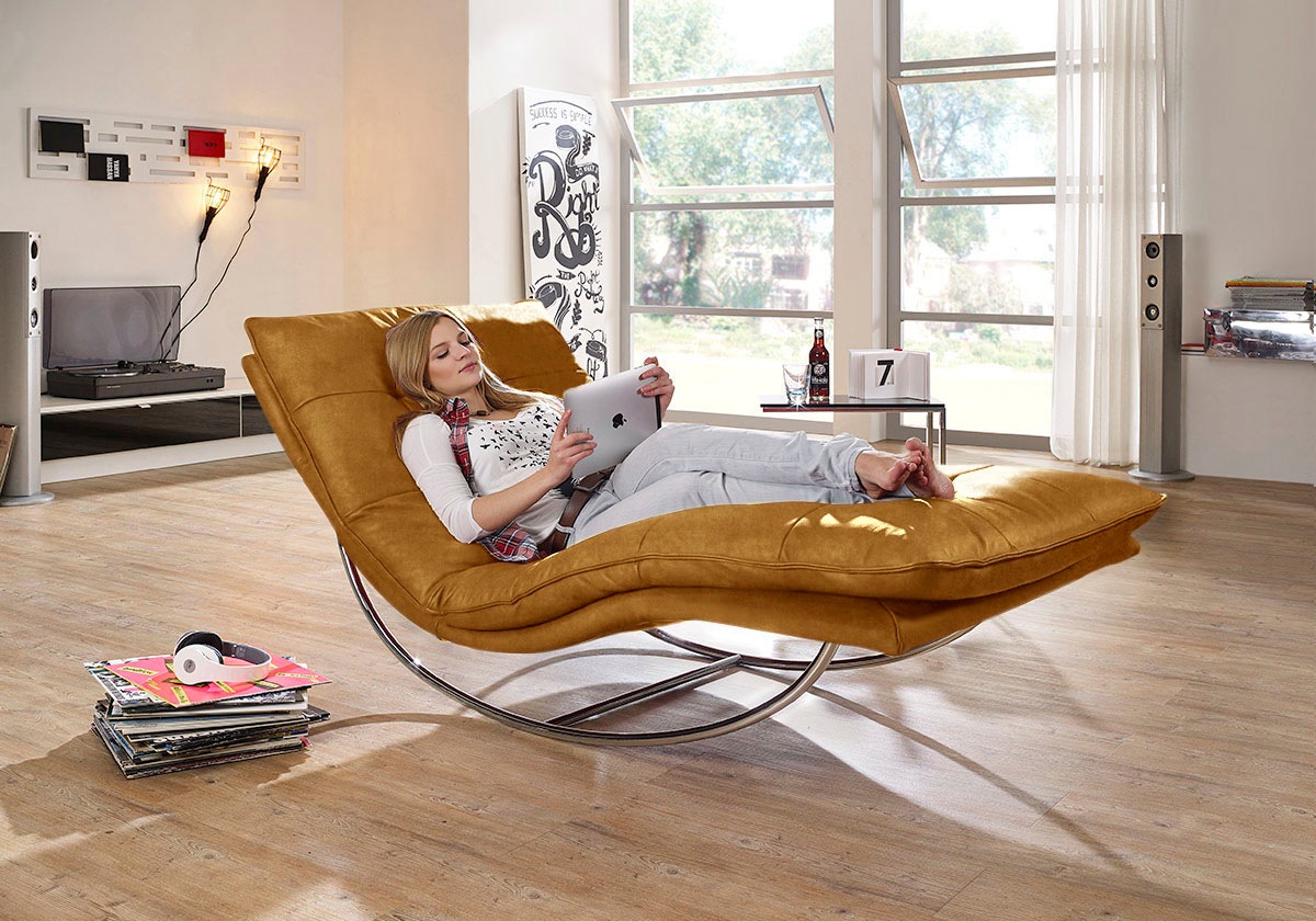 W.SCHILLIG Relaxliege »daily dreams«, in Waffelkissen-Optik, Schaukelgestell Chrom glänzend, in 2 Breiten