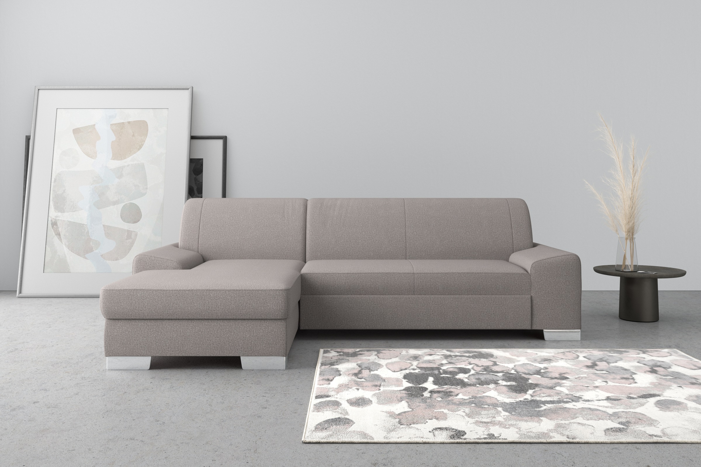 DOMO collection Ecksofa »Anzio L-Form, whlw. Bettfunktion, Federkern, hochwertig, Breite 271 cm«, Ohne Bettfunktion, Recamiere links, Feinstruktur, schlamm