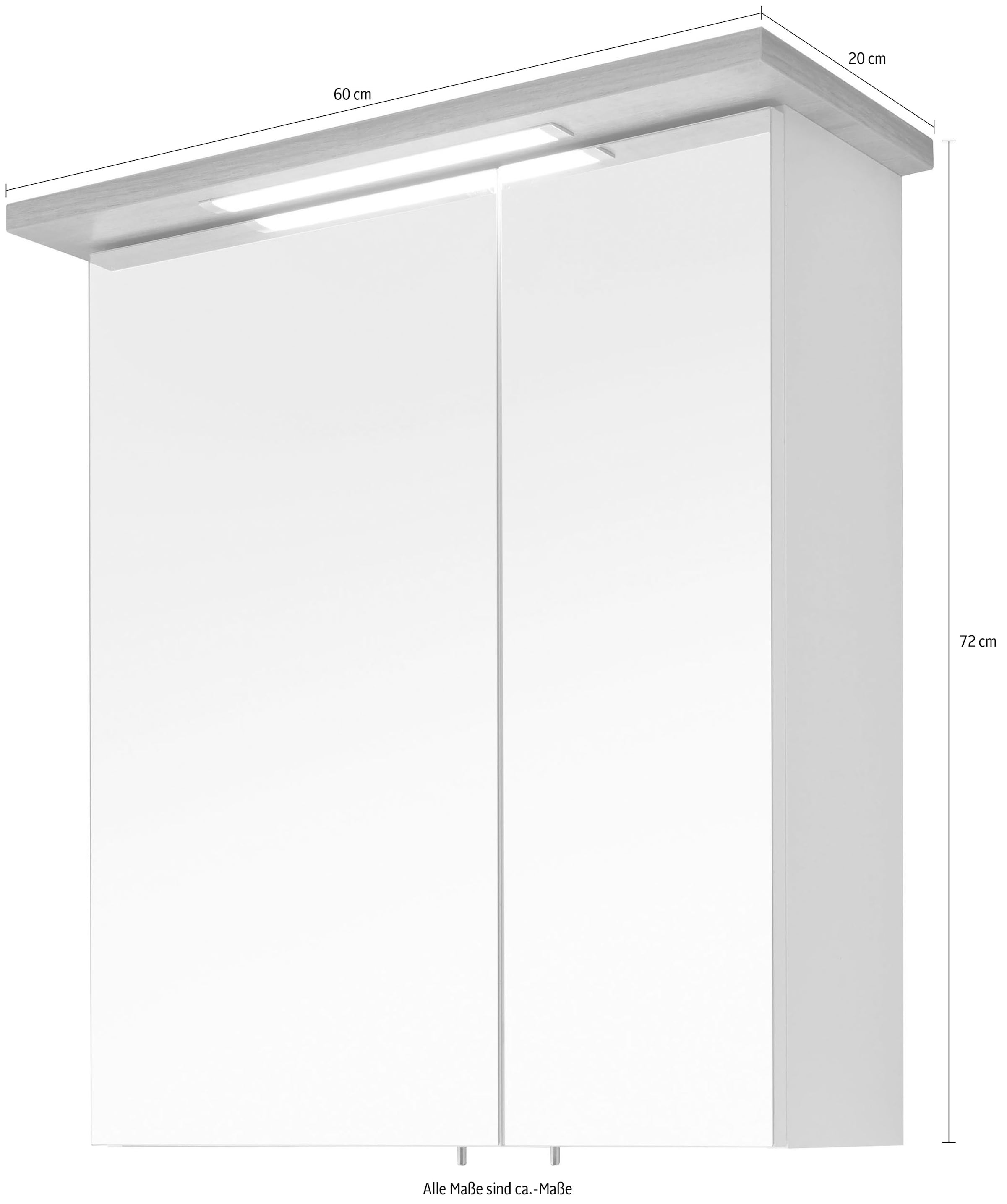 Saphir Spiegelschrank »Quickset 923 Badschrank, 2 Spiegeltüren, 2 Einlegeböden, 60 cm breit«, inkl. LED-Beleuchtung, Türdämpfer, Schalter-/Steckdosenkombination