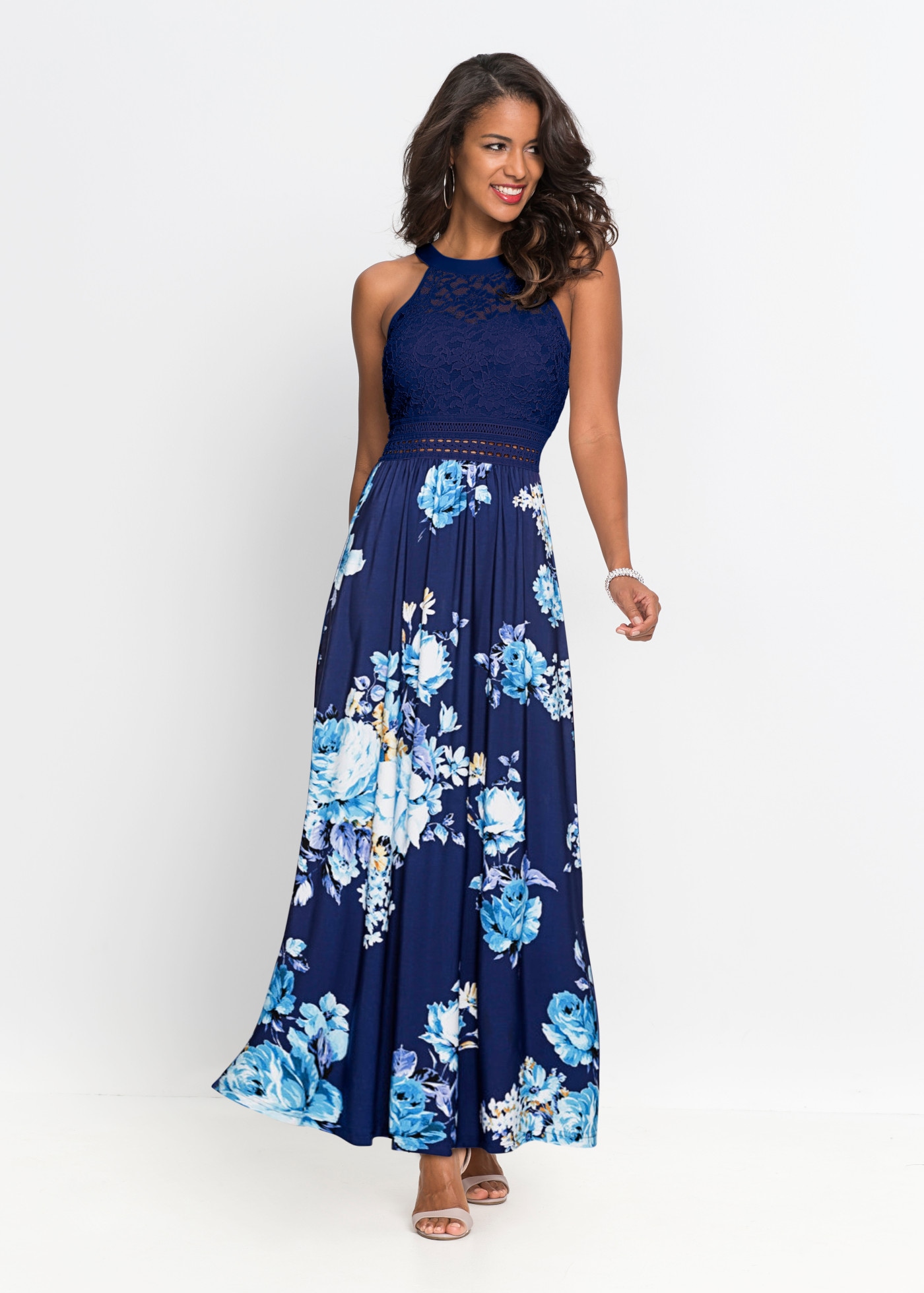 bonprix Jerseykleid für einen romantischen Look, amerikanischer Ausschnitt