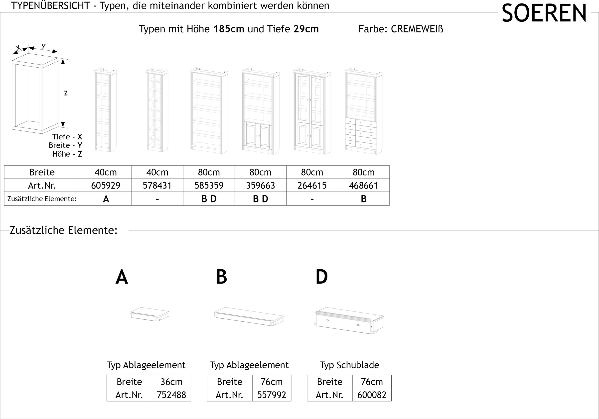 Home affaire Bücherregal »Soeren«, aus massiver Kiefer, in 2 Höhen, Tiefe 29 cm, mit 5 Schubkästen